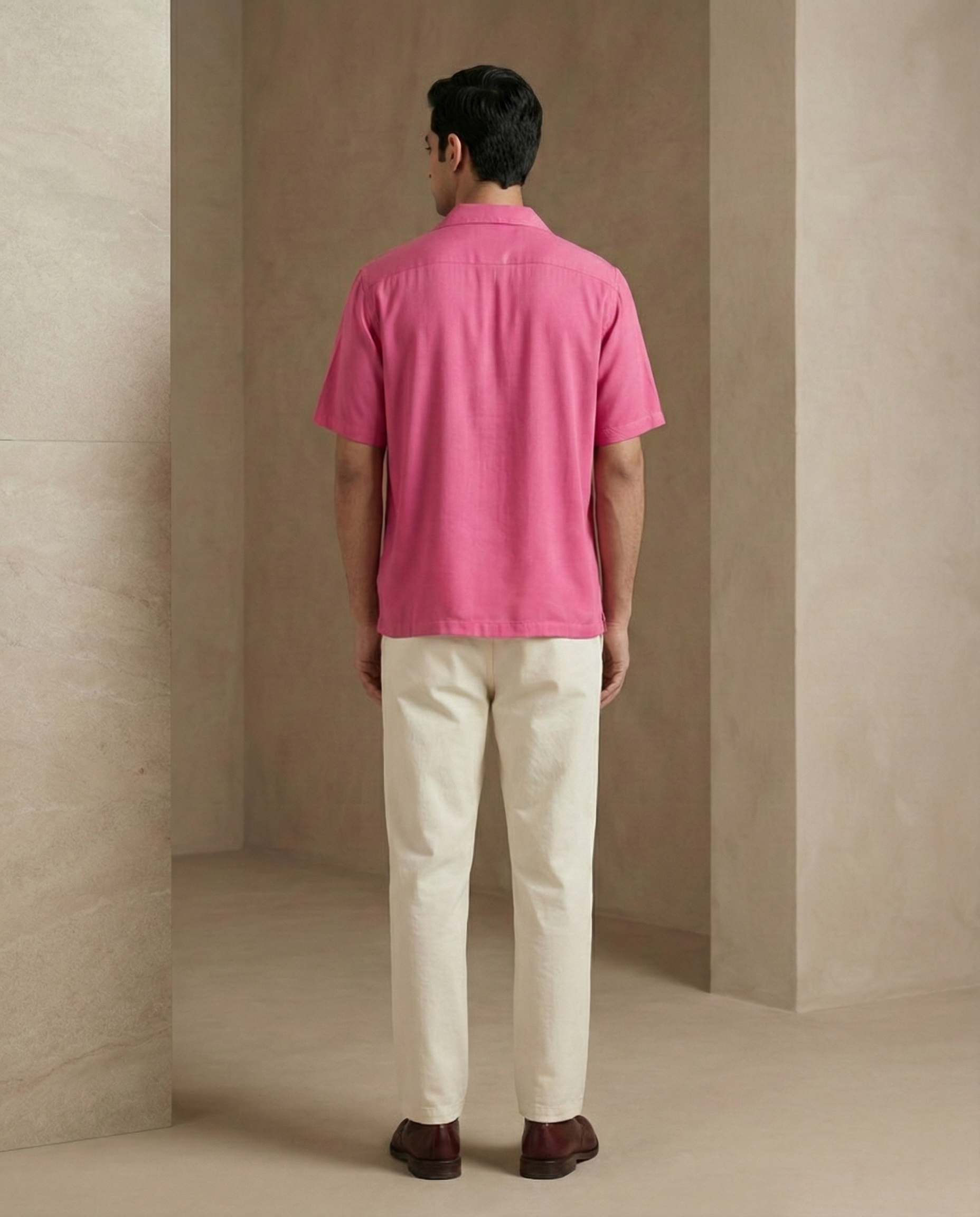 Pink Contrast Rayon Menʼs Shirt