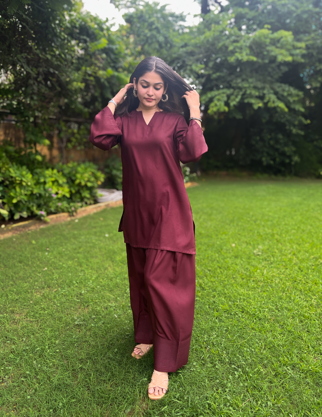 Burgundy Solid Farshi Salwar Set