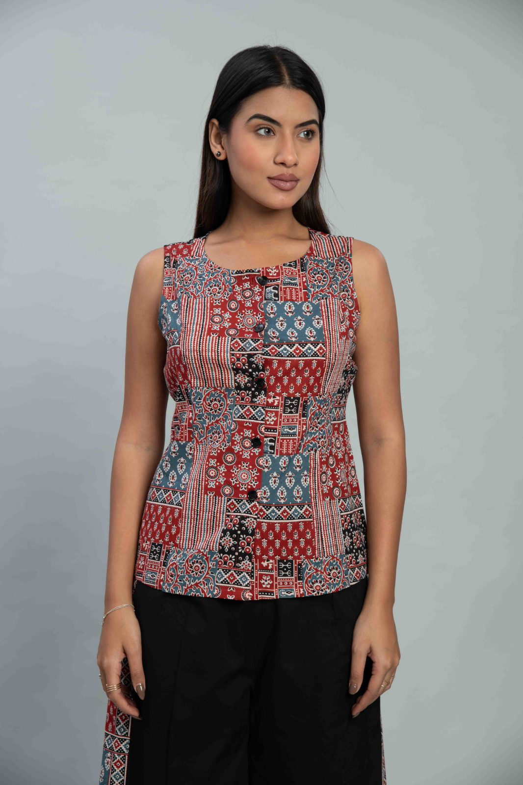 Ajrakh Waistcoat Co Ord set