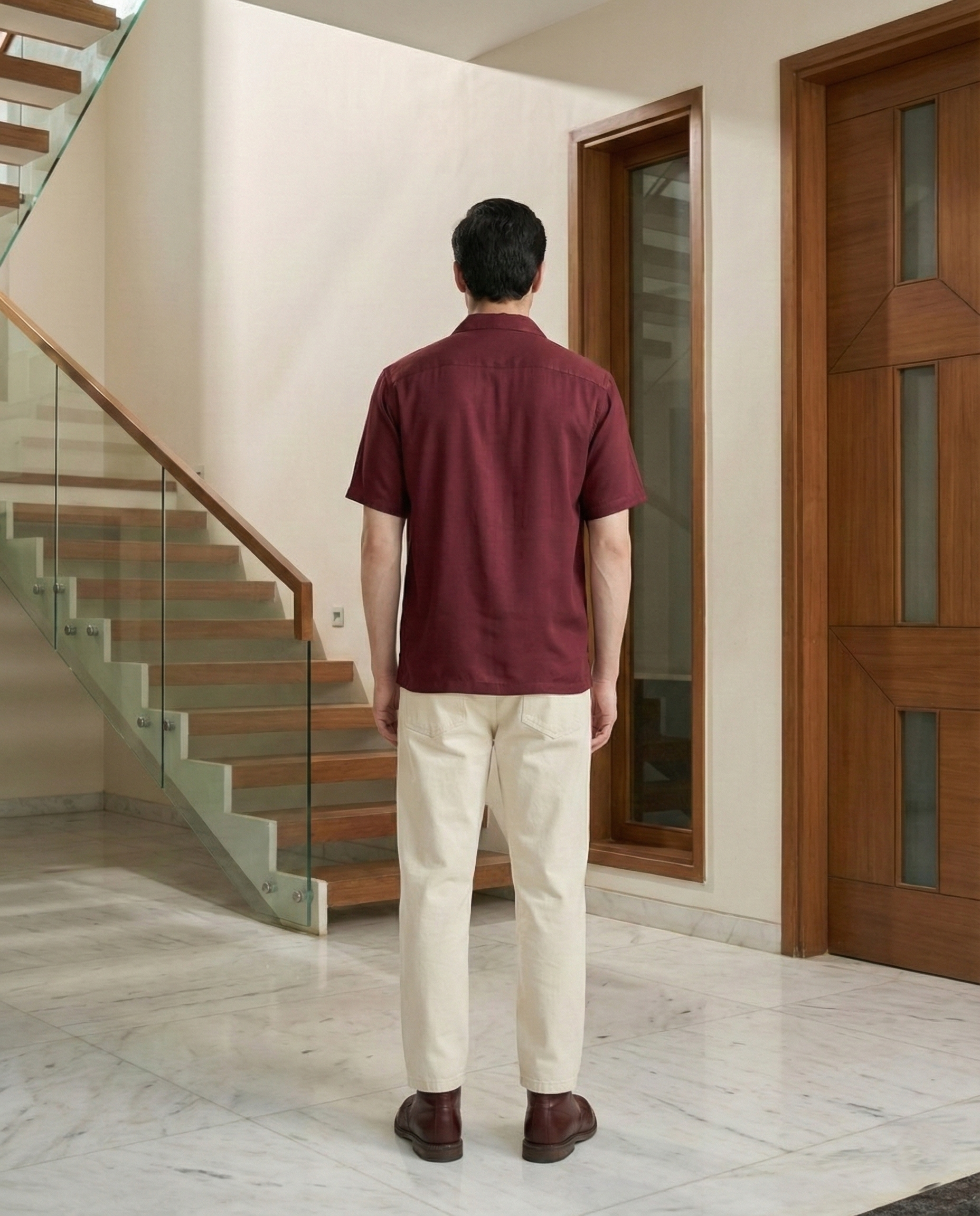 Burgundy Off White Contrast Farshi and Shirt Matching Couple Set