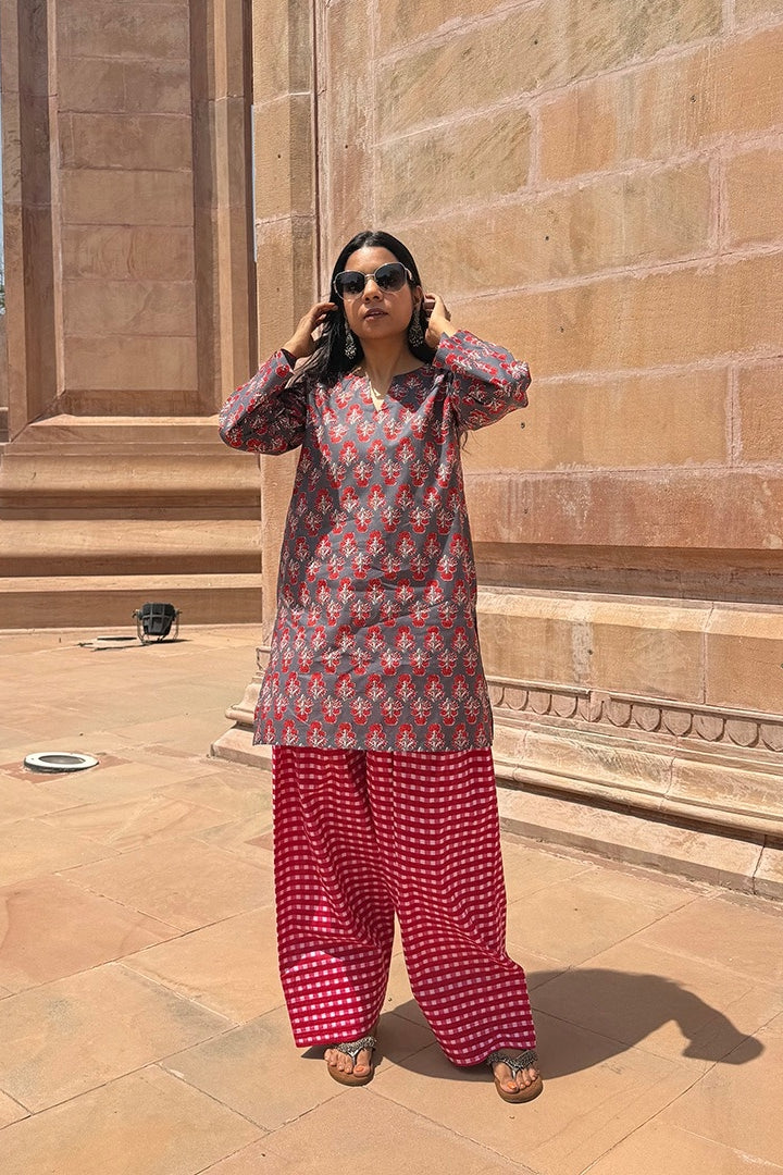 Grey and Red Gingham Farshi Set