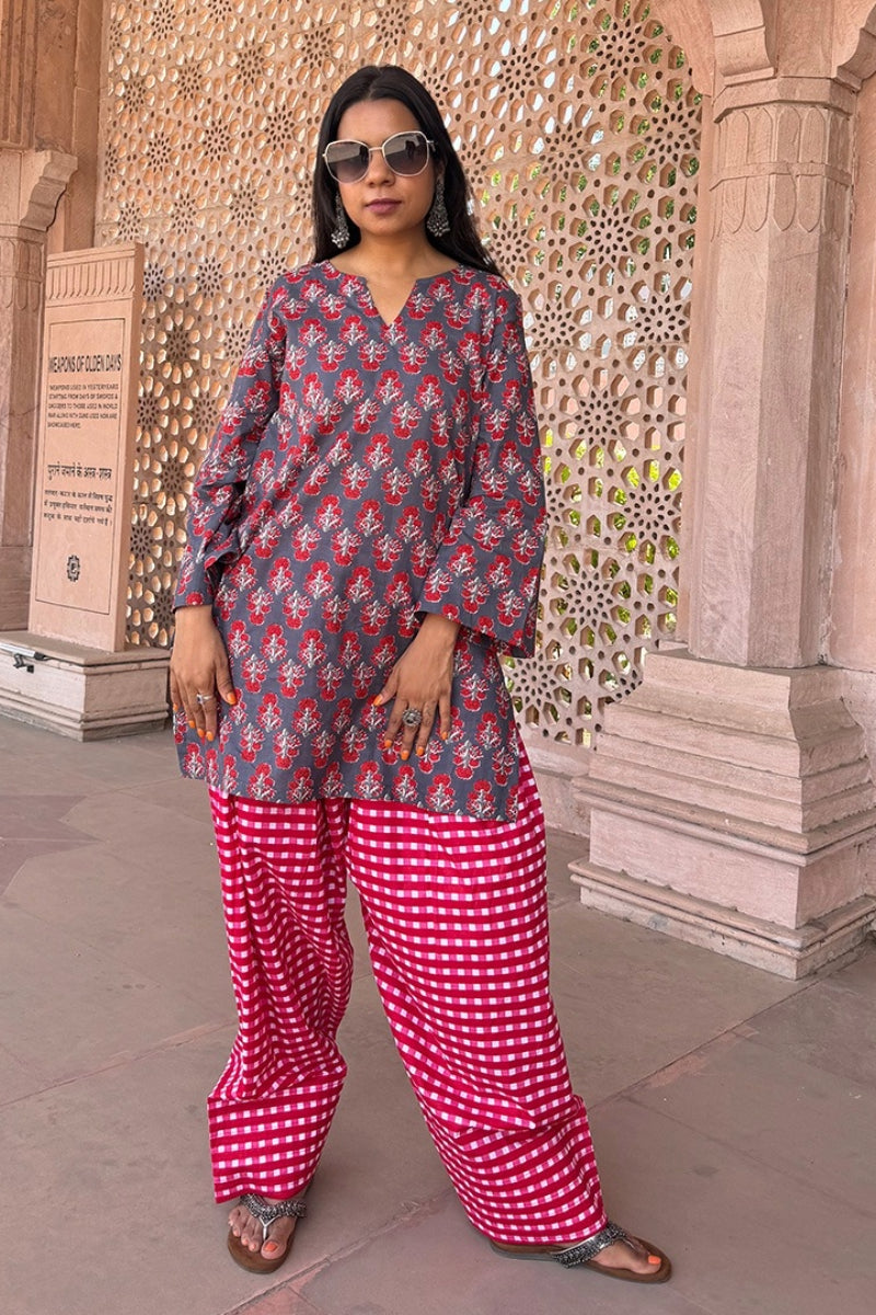 Grey and Red Gingham Farshi Set