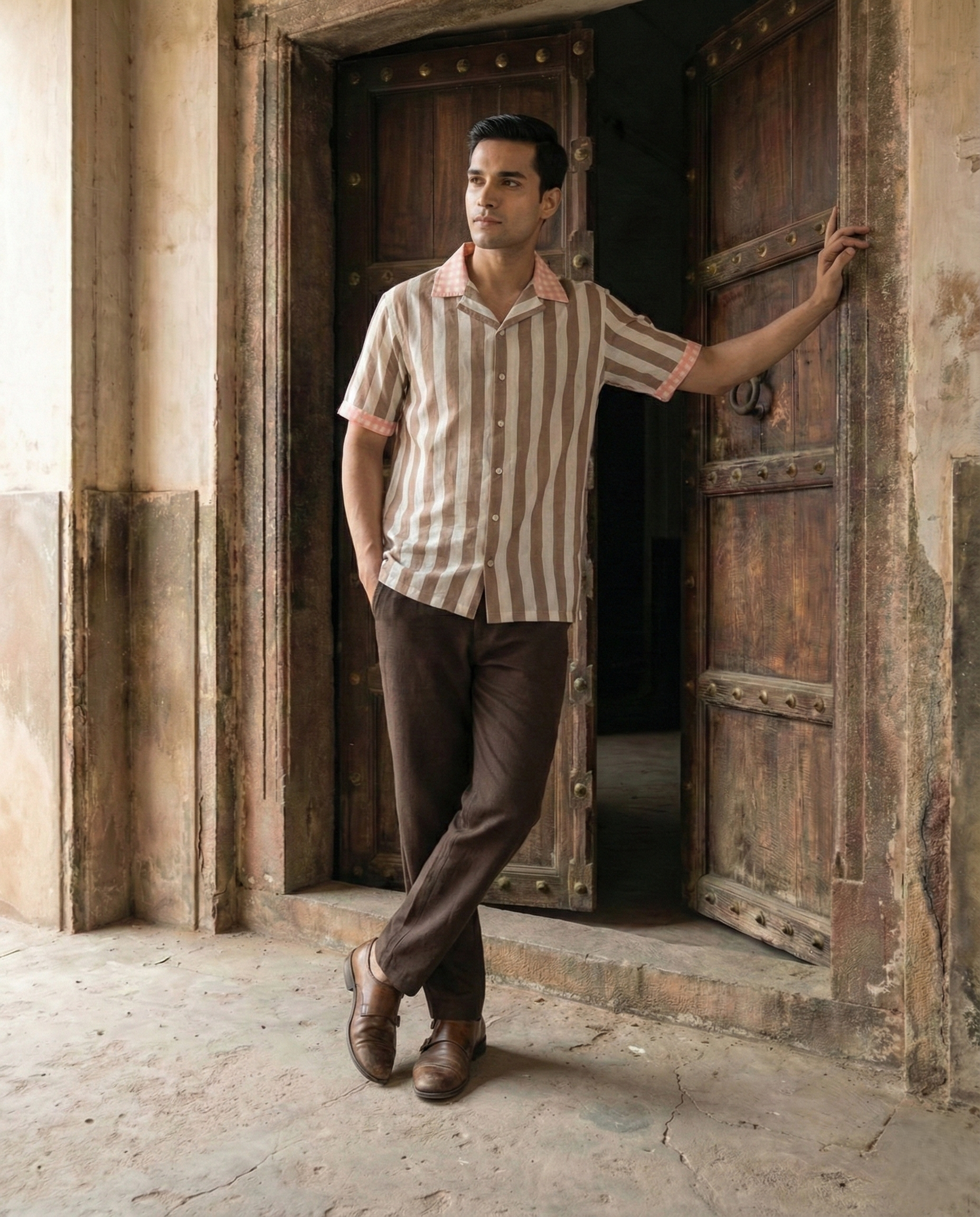 Striped with Contrast collar Matching Couple Set