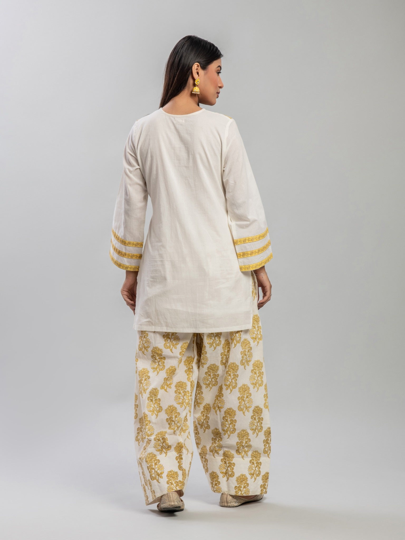 Yellow handblocked Farshi salwar set