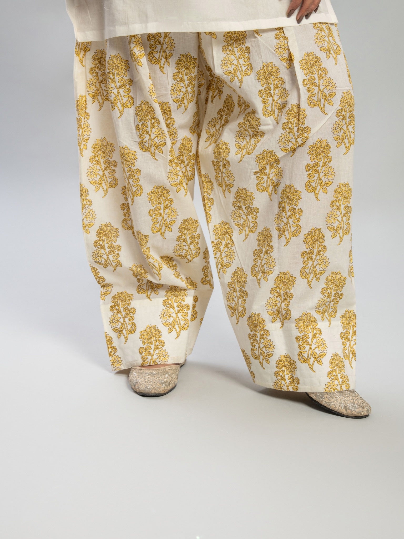 Yellow handblocked Farshi salwar set