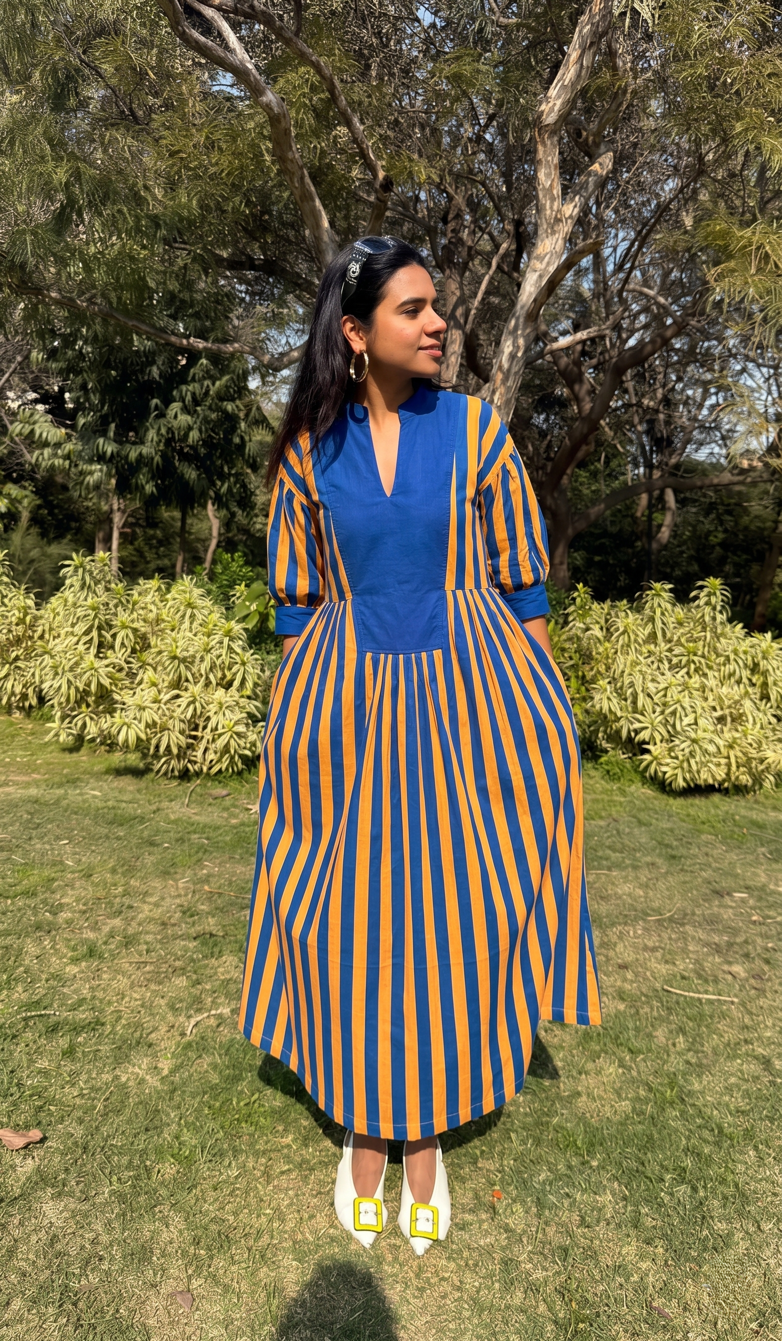 Blue Orange Bold Stripe Dress