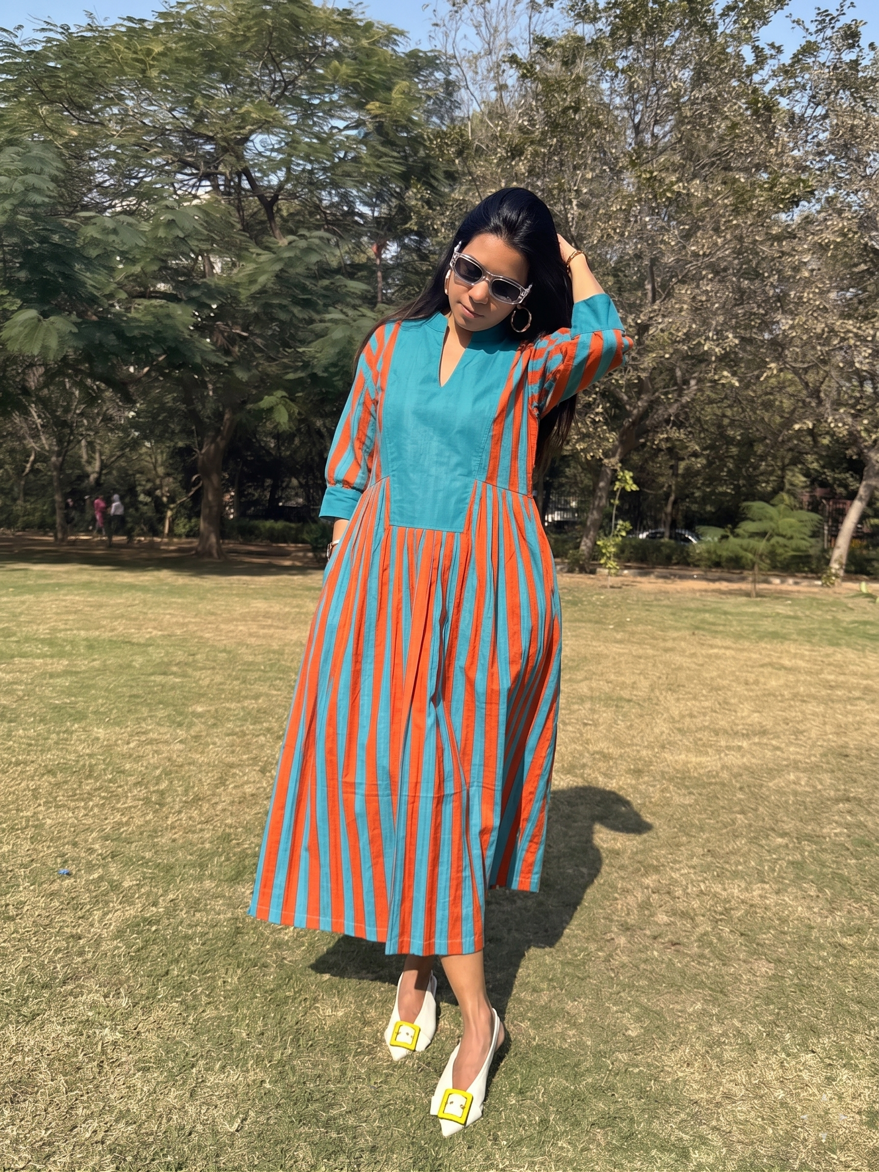 Orange & Turquoise Bold Stripe Dress