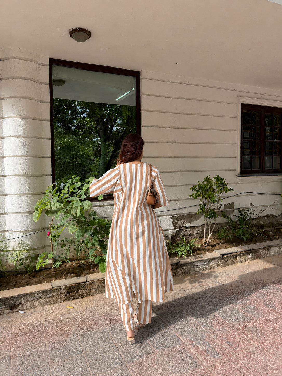 Brown White stripe co-ord set