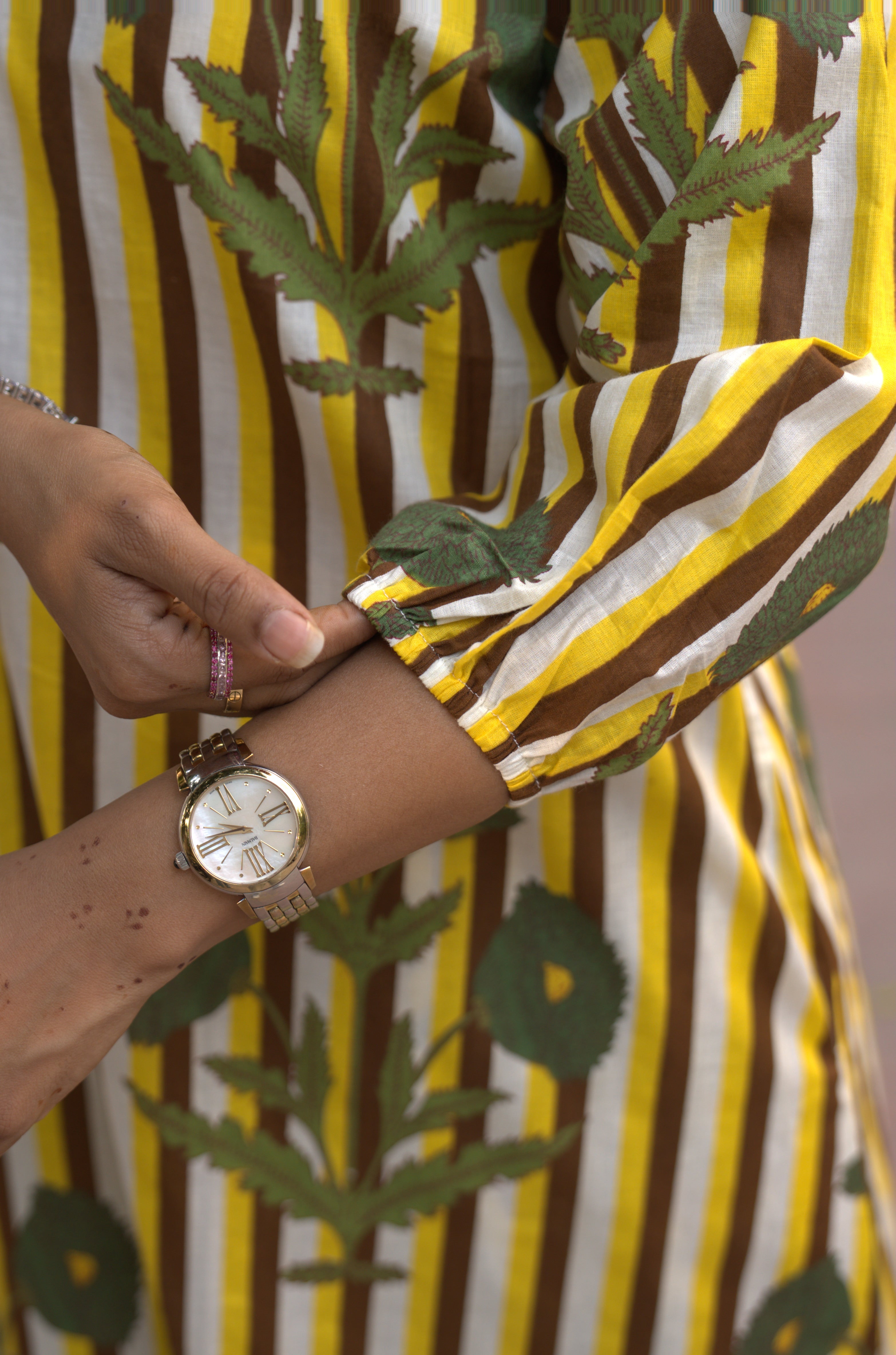 Yellow Brown Stripe Kurta Set
