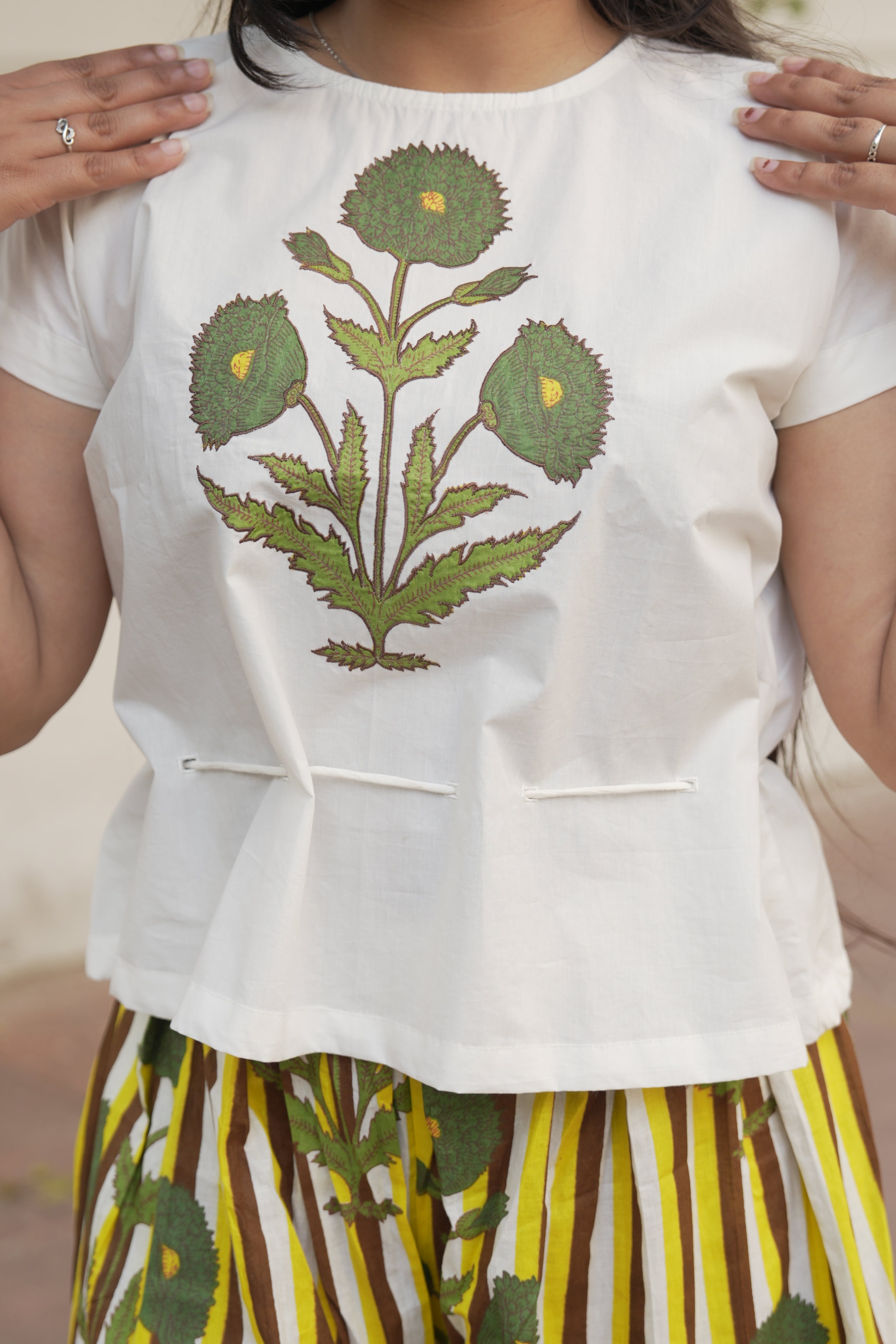 Baaori Brown Yellow Patch Work Top & Culotte Pants