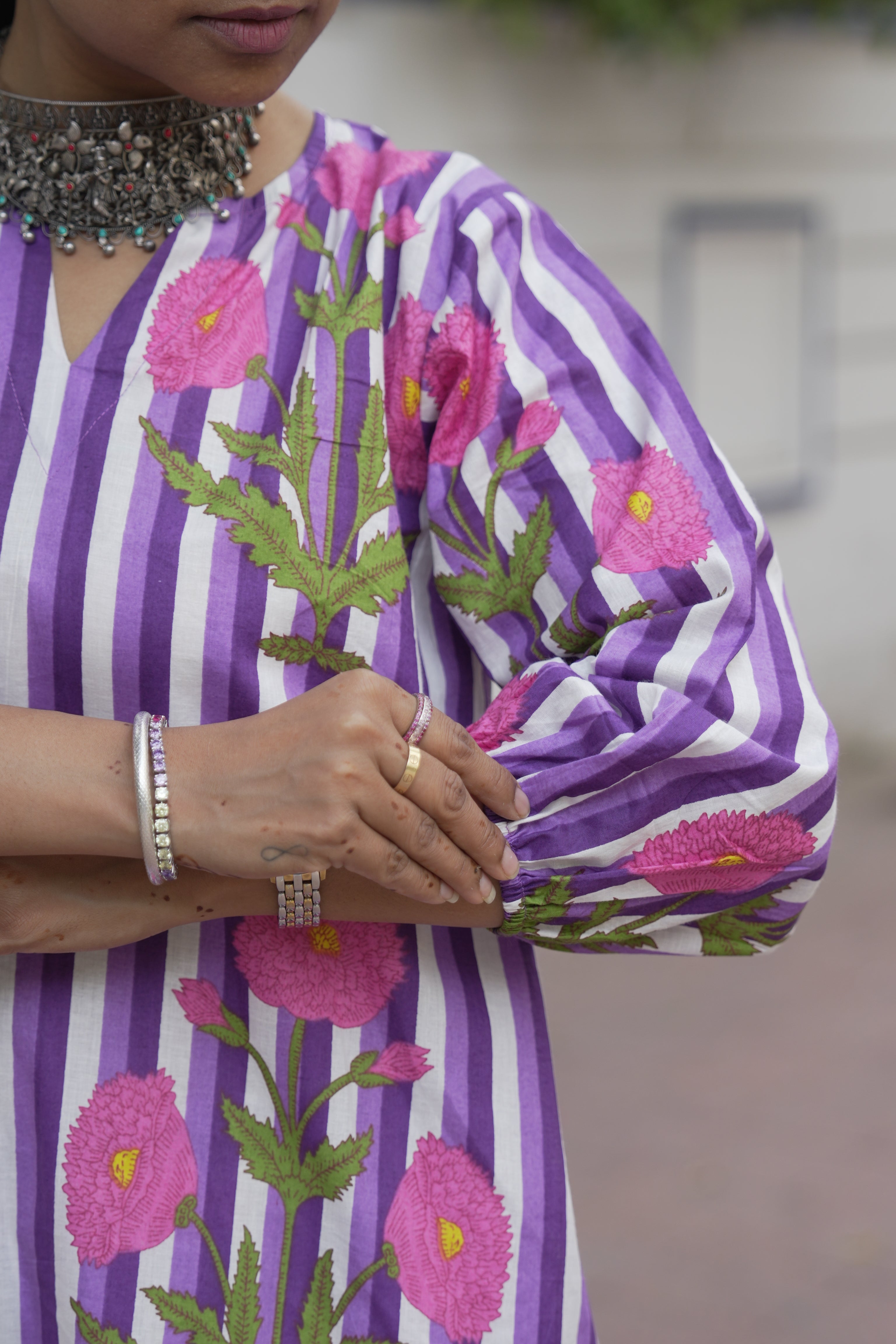 Purple & White Stripe Kurta Set
