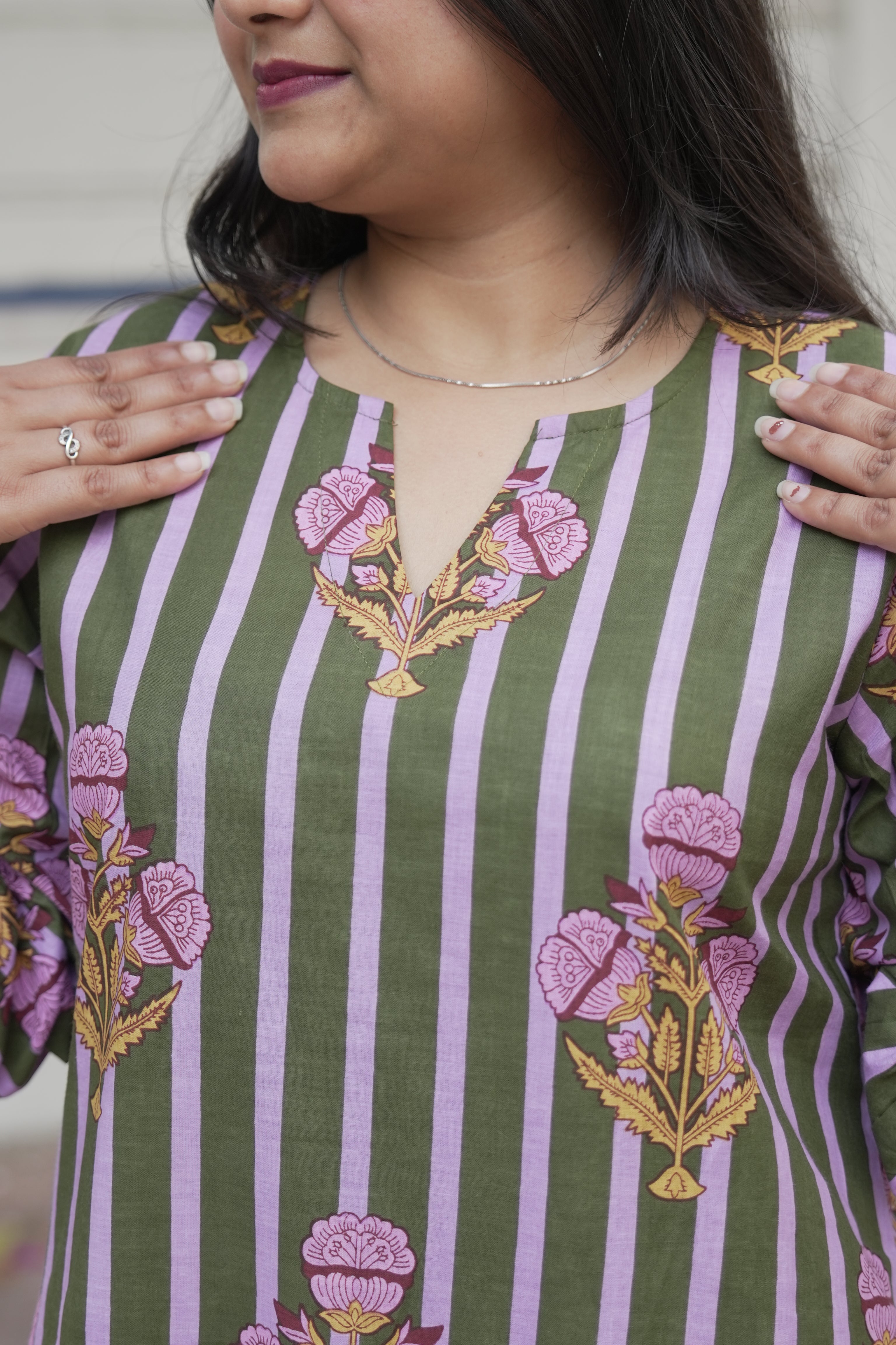 Olive Lavender Stripe Kurta Set