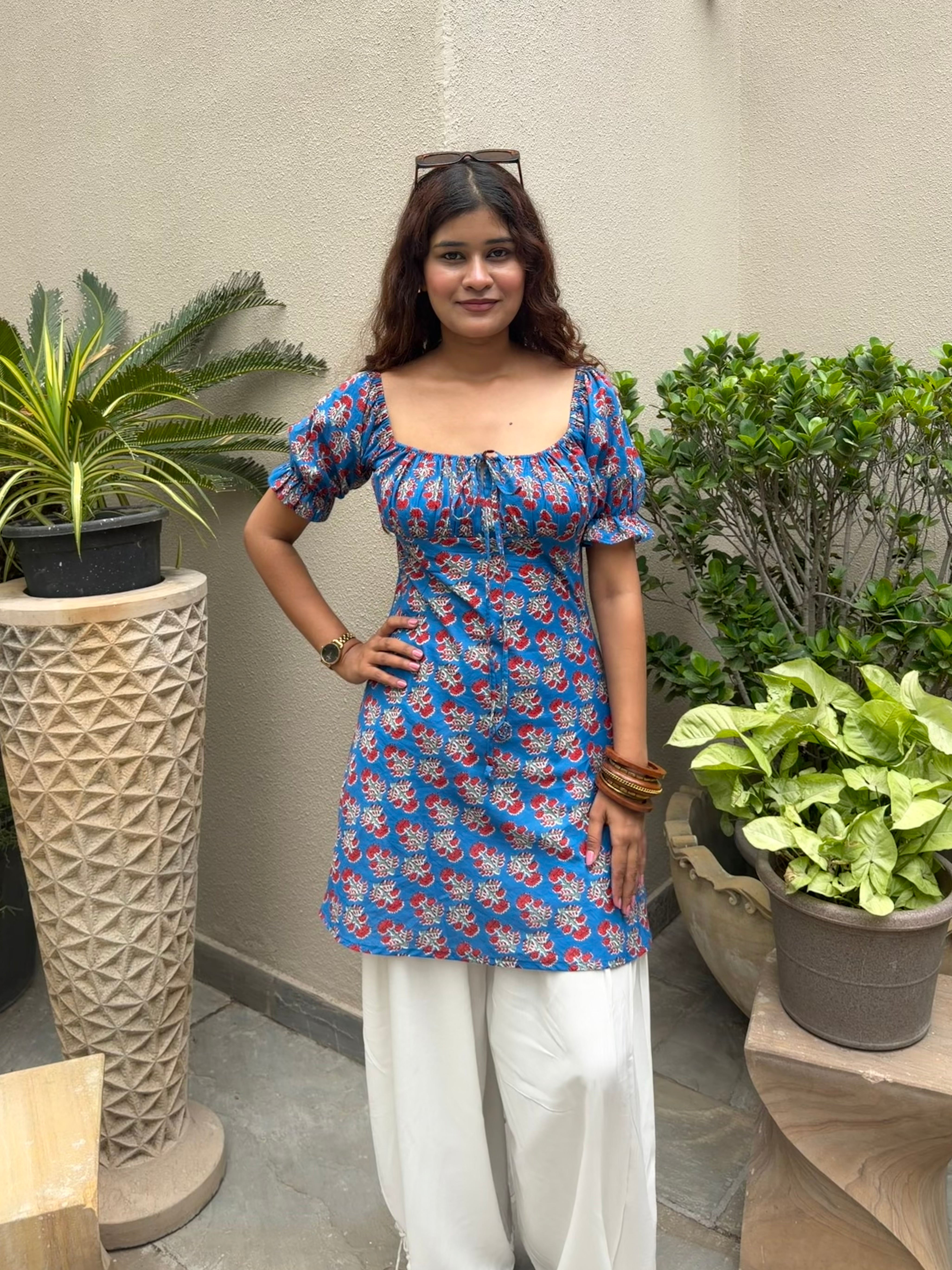 Blue Bloom Kurti with Dori Balloon Salwar
