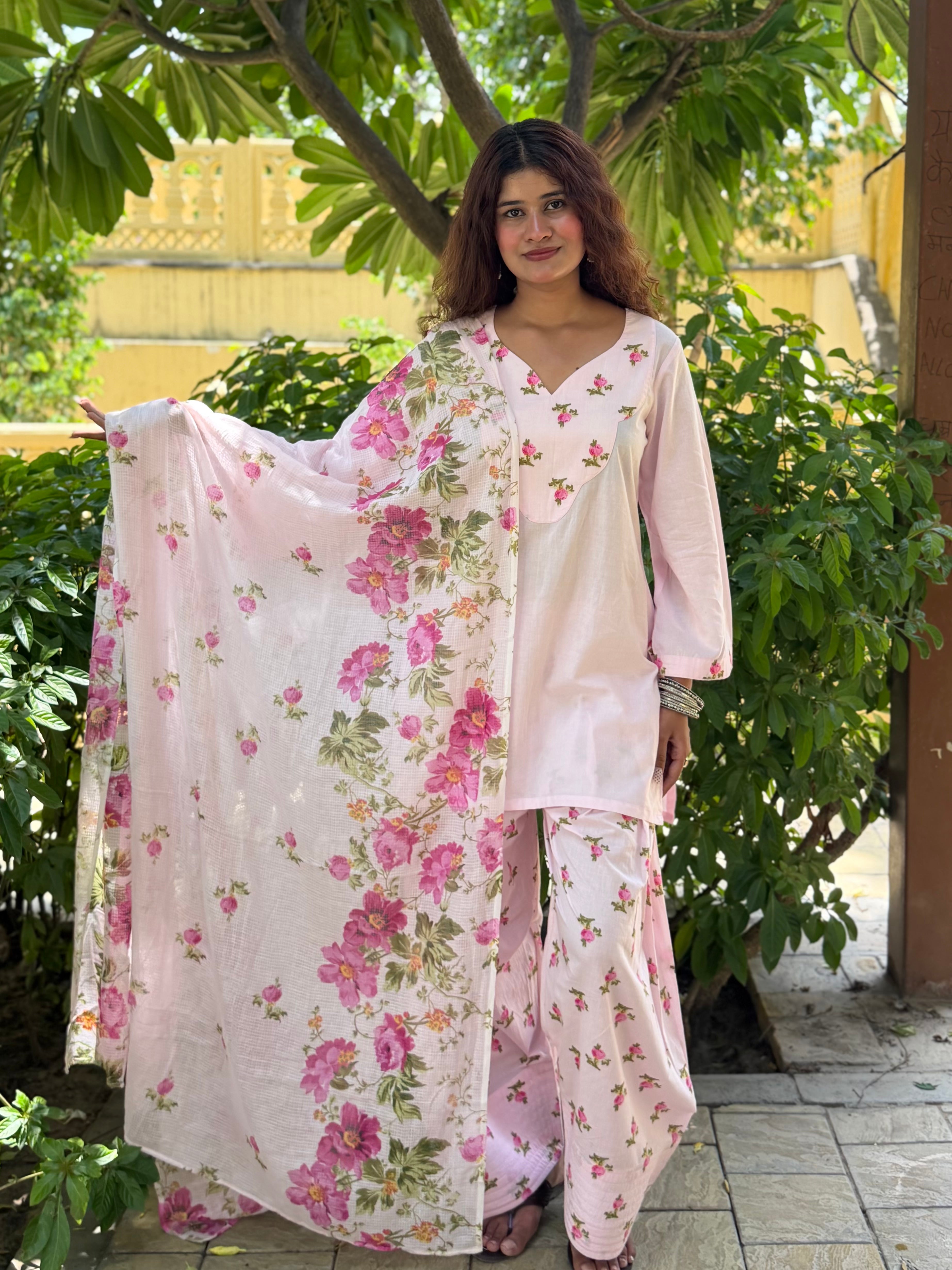 Pink Farshi Set With Dupatta