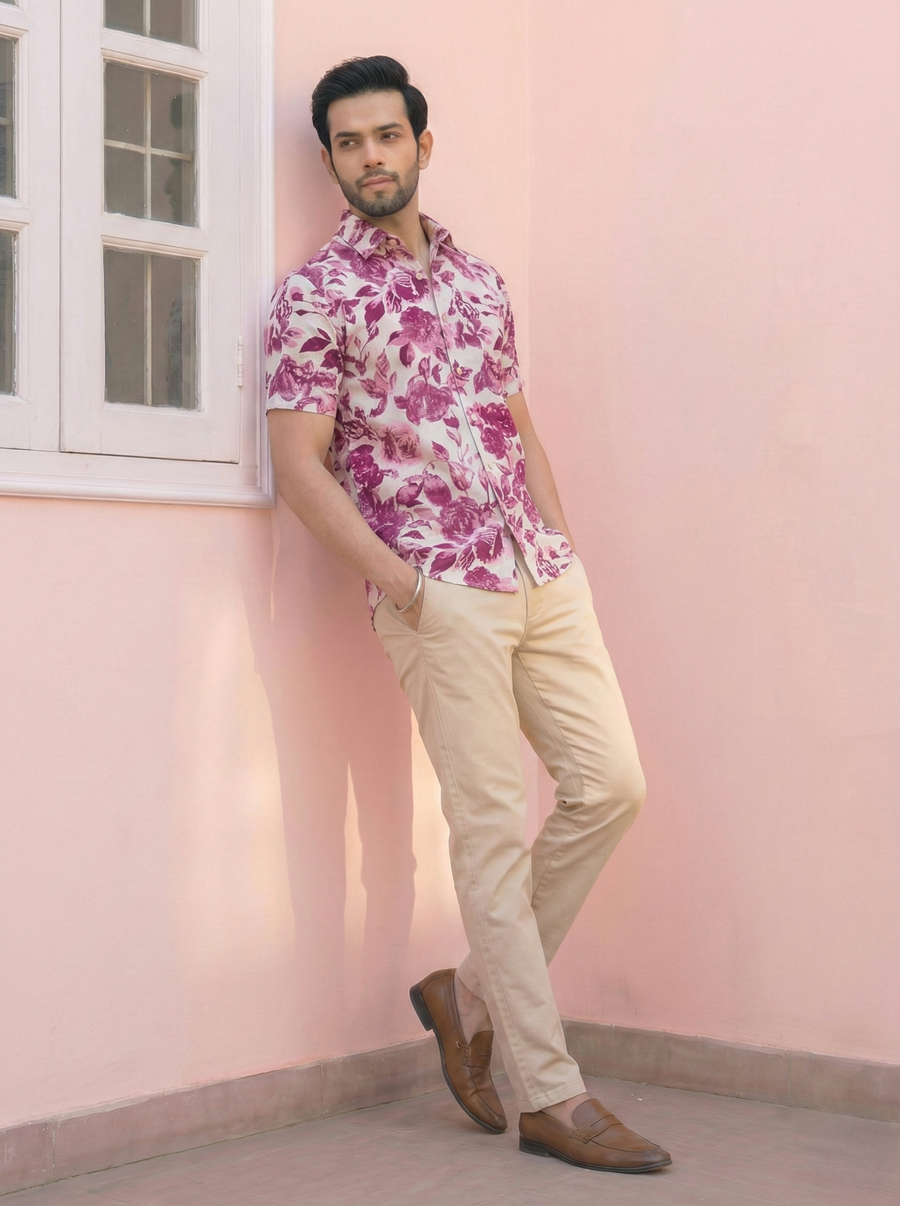 Pink Floral Menʼs Shirt