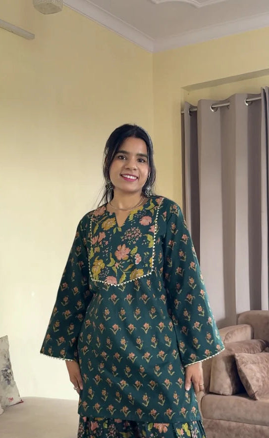 Green Everyday Printed Cotton Kurti