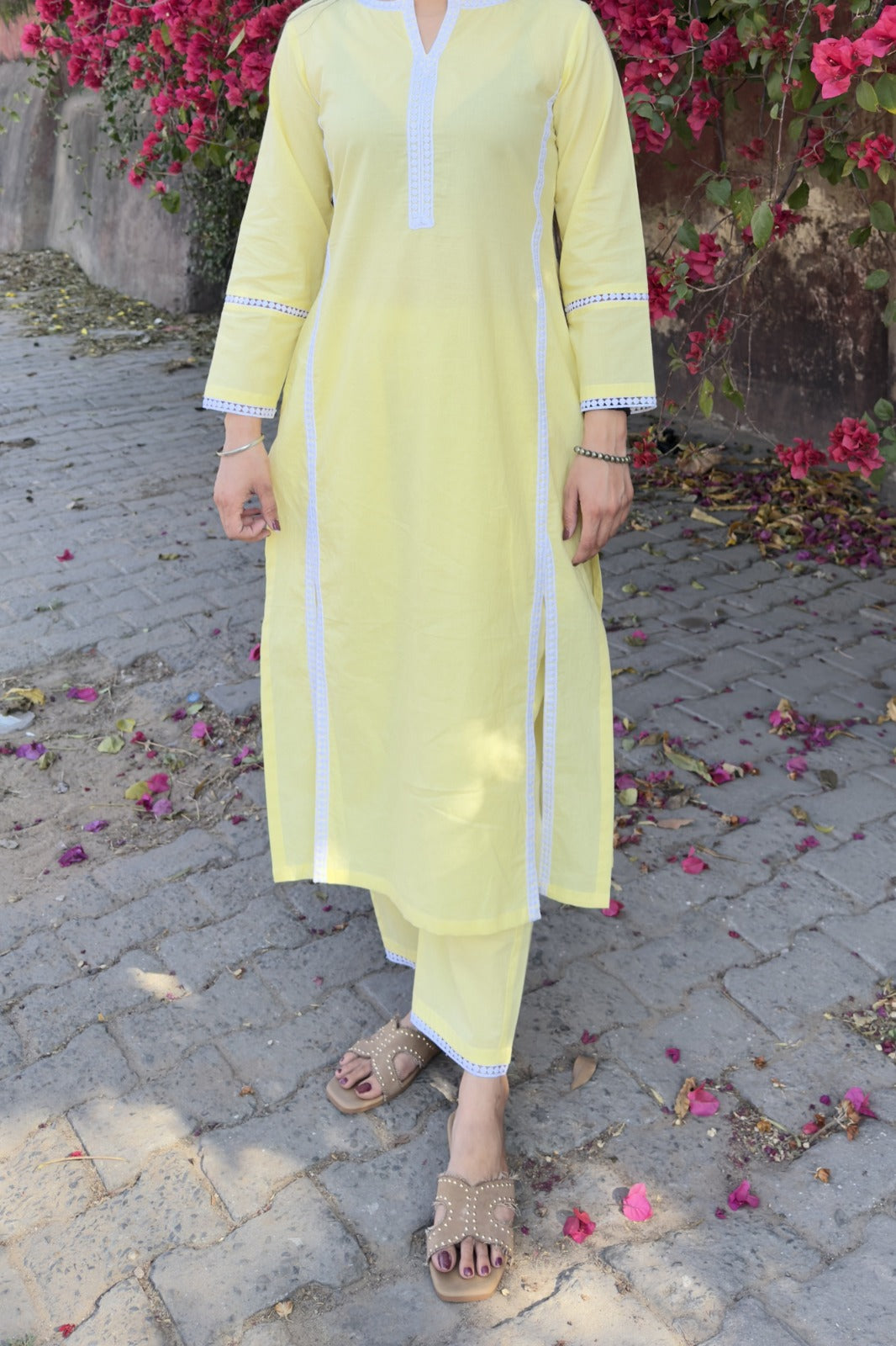Butter yellow Lace kurta set