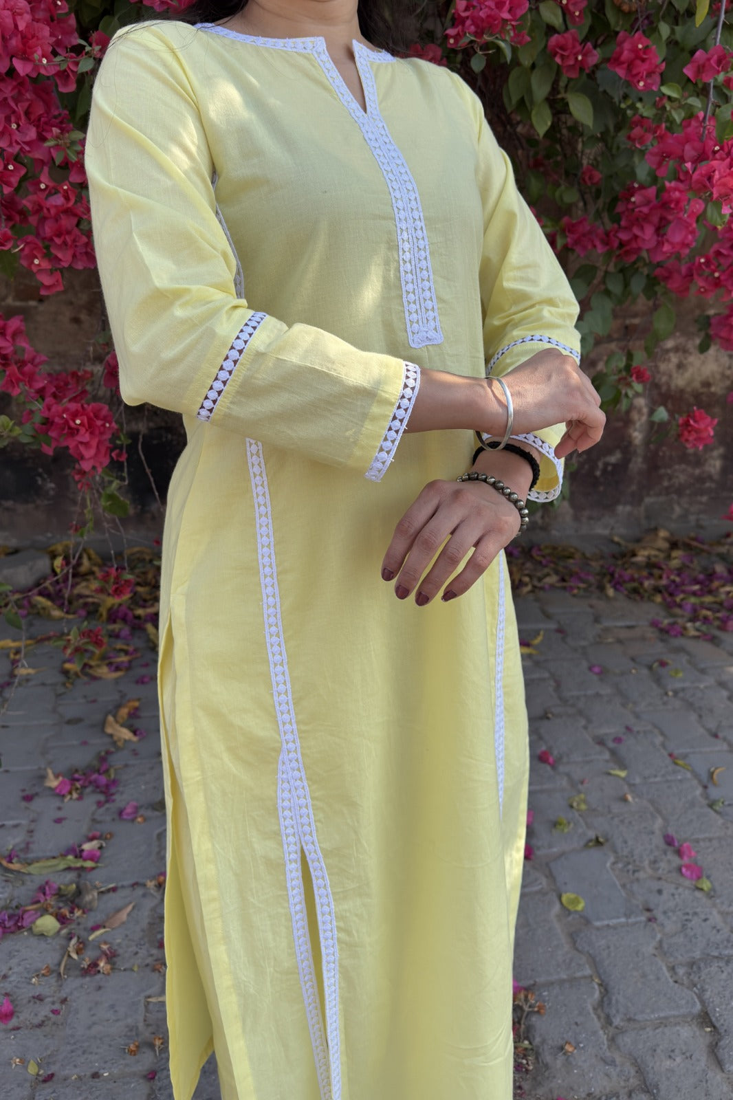 Butter yellow Lace kurta set