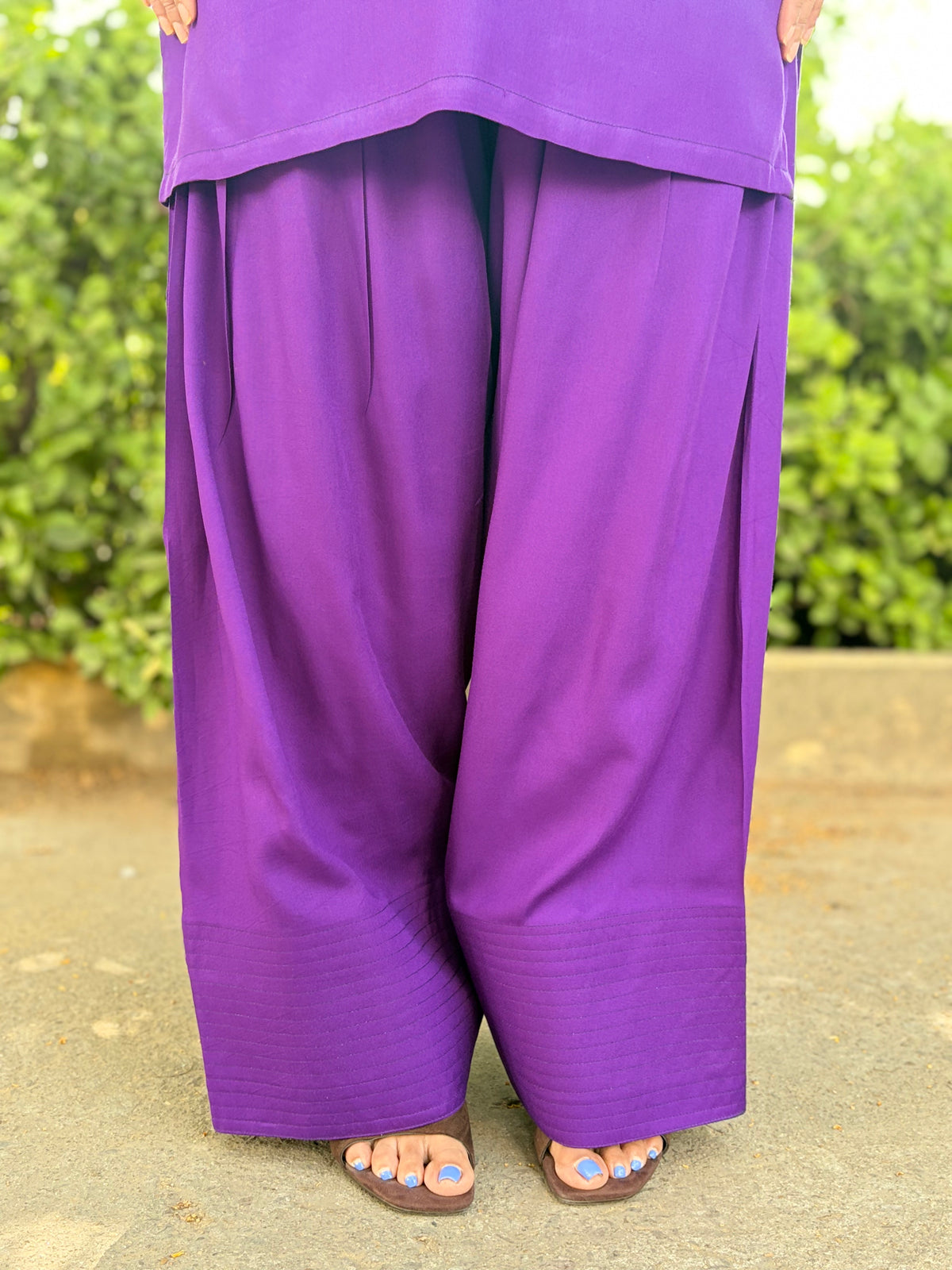 Purple Solid Rayon Farshi Salwar set