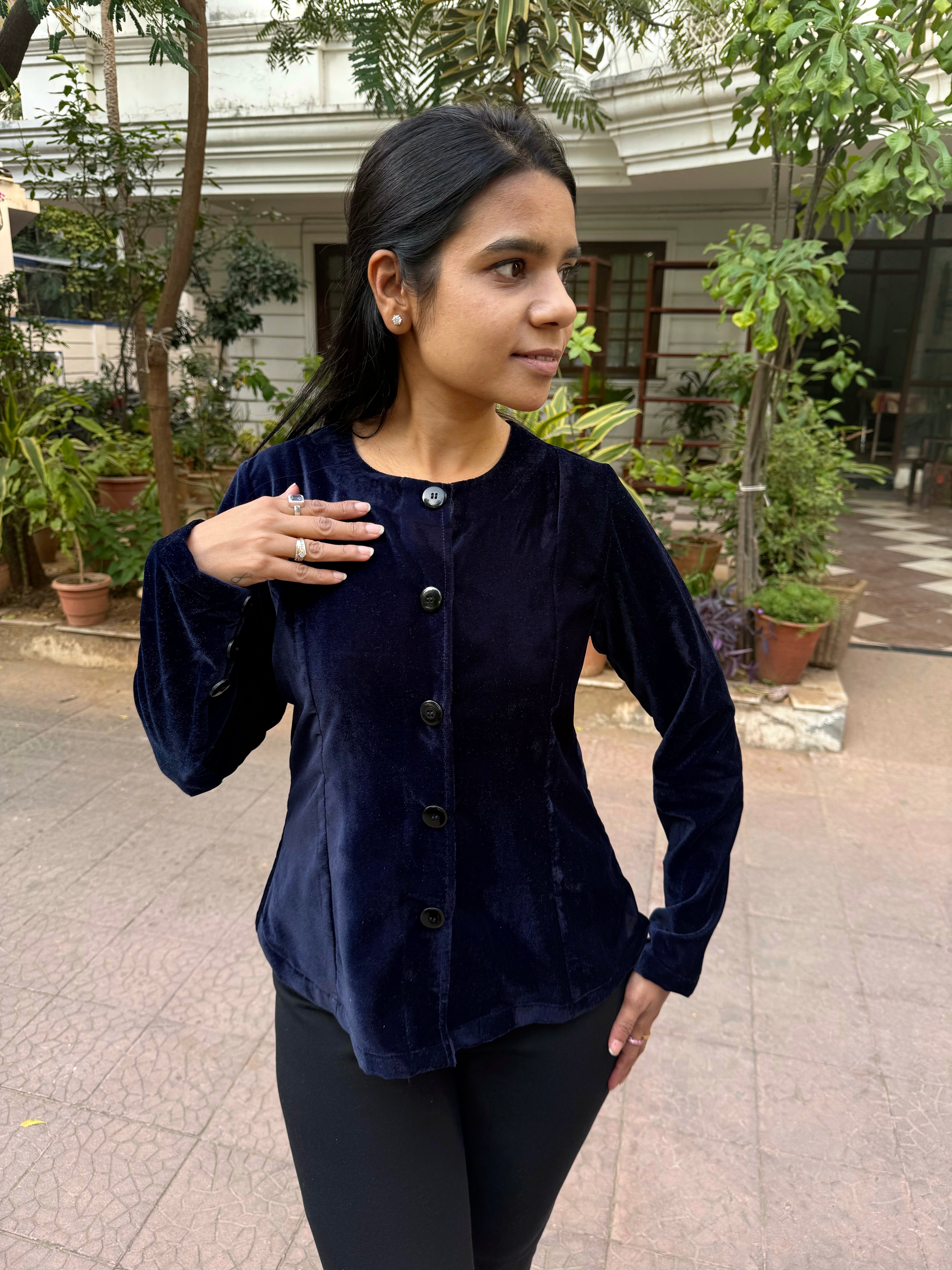 Jhanvi Kapoor Velvet jacket Style Top - Blue