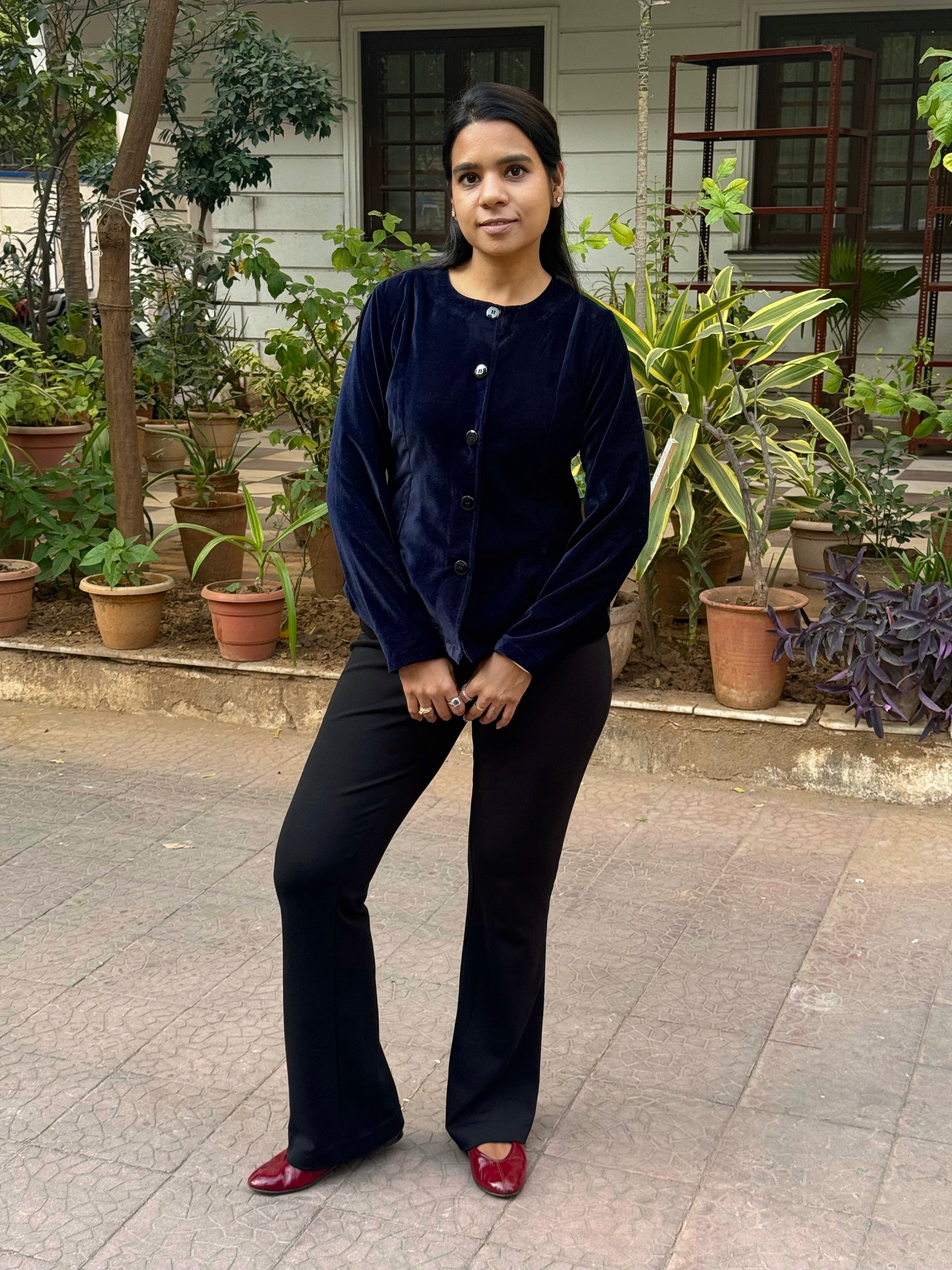 Jhanvi Kapoor Velvet jacket Style Top - Blue