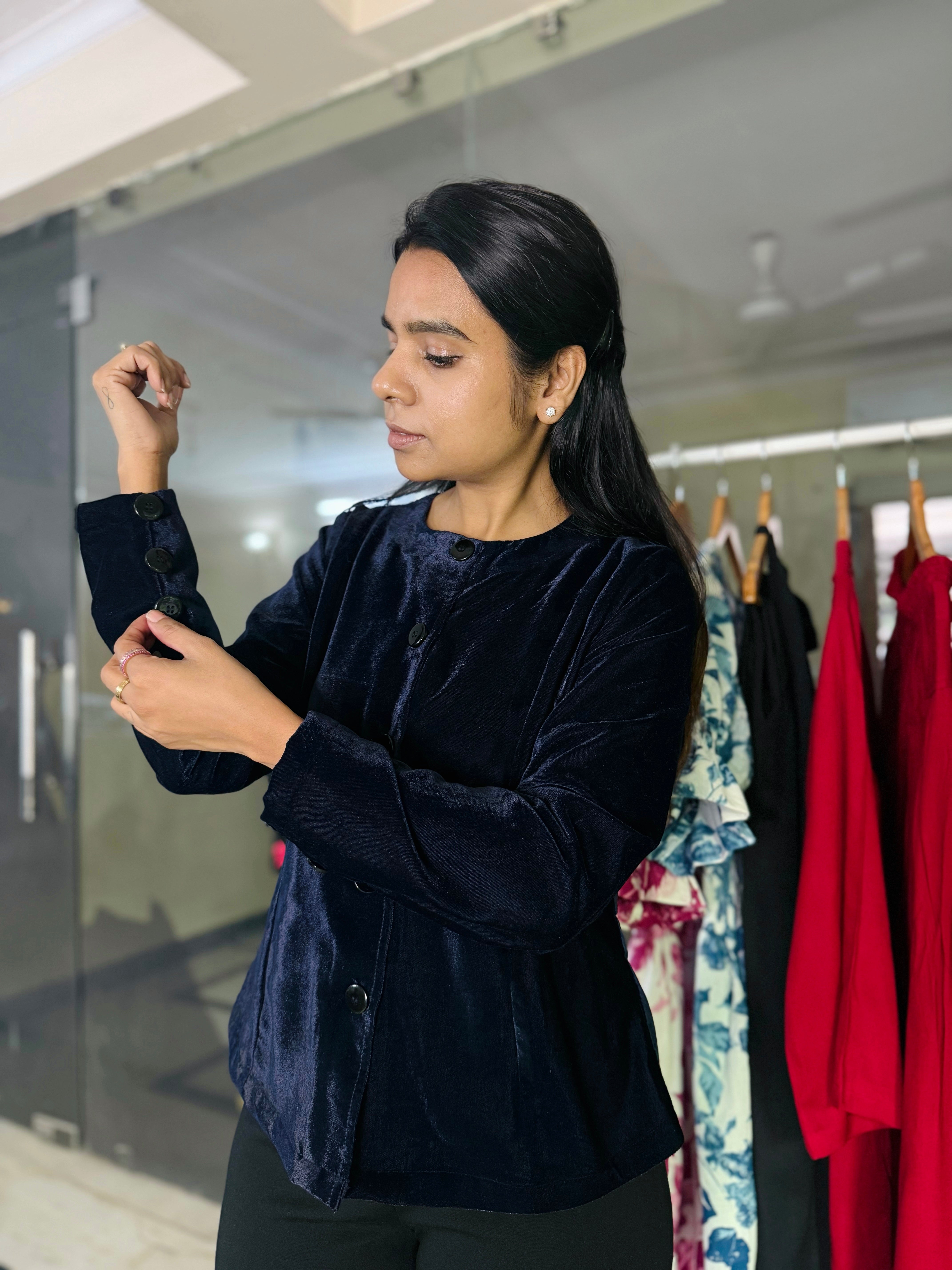 Jhanvi Kapoor Velvet jacket Style Top - Blue