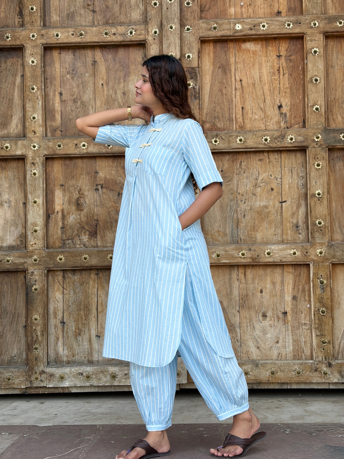 Pinstripe Mandarin Collar Co-Ord Set
