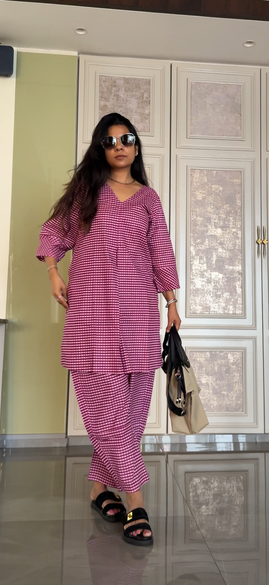 Purple Gingham Barrel Pant Co ord set