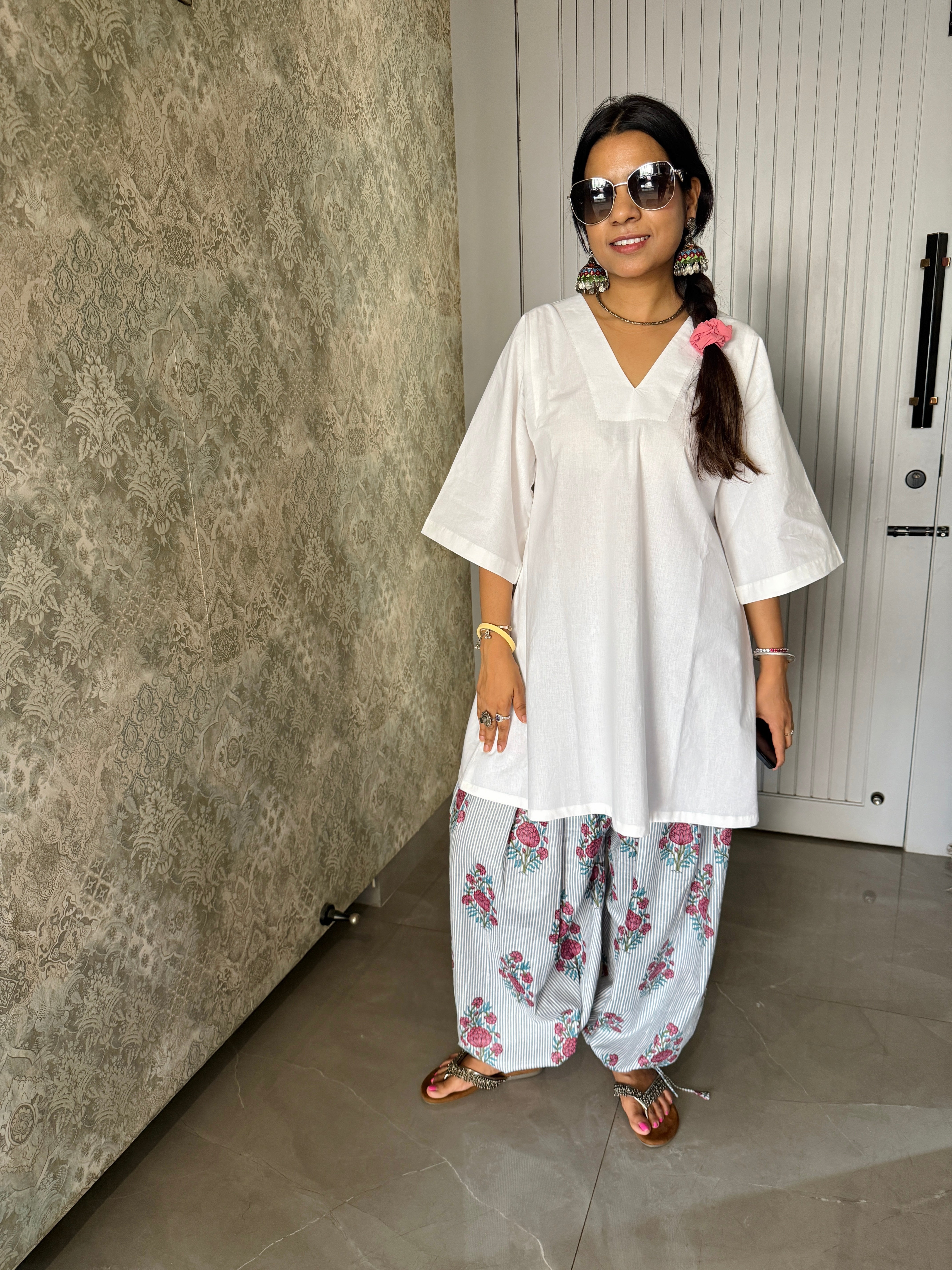 White kurta Grey Balloon Salwar set