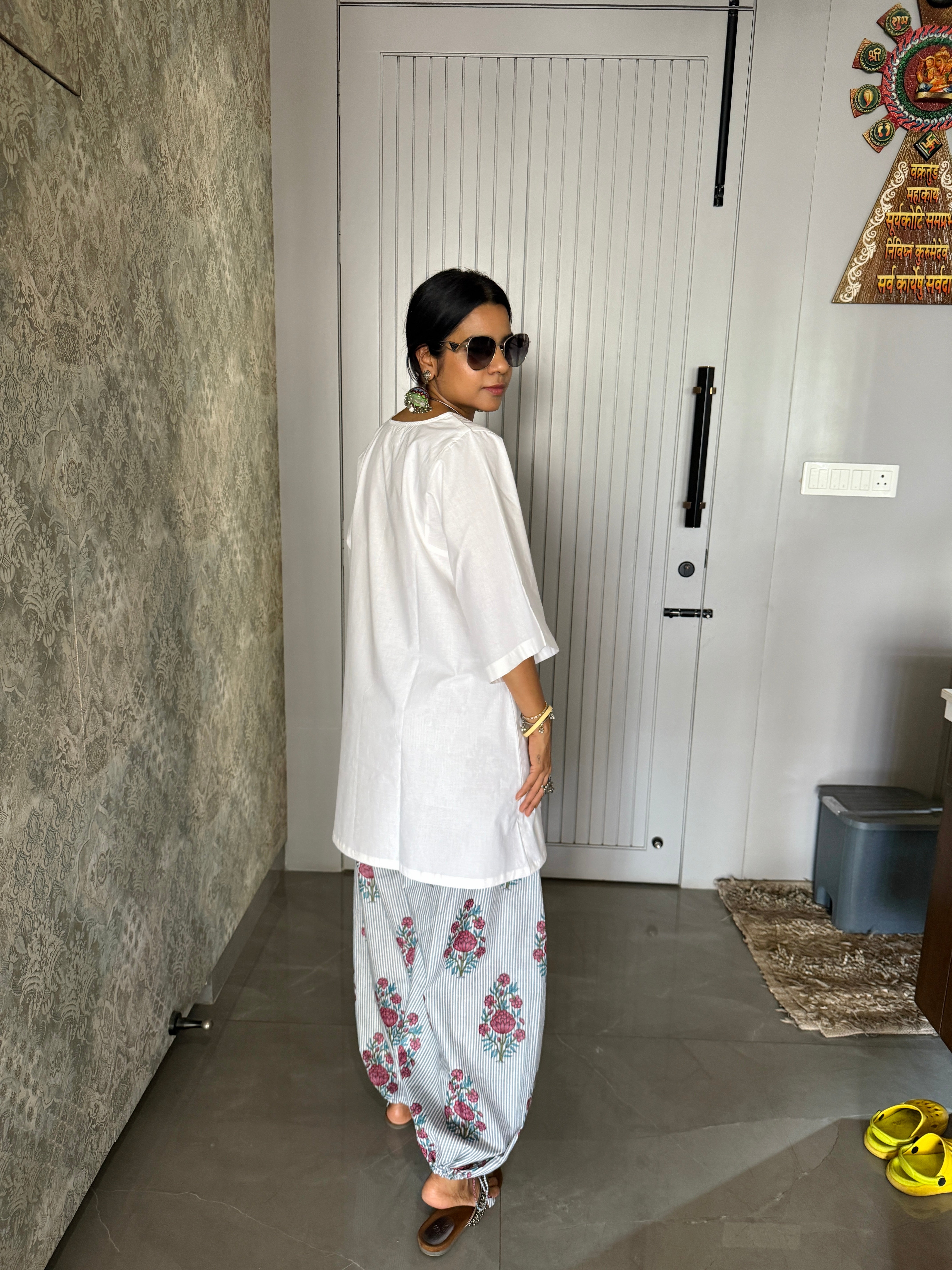 White kurta Grey Balloon Salwar set