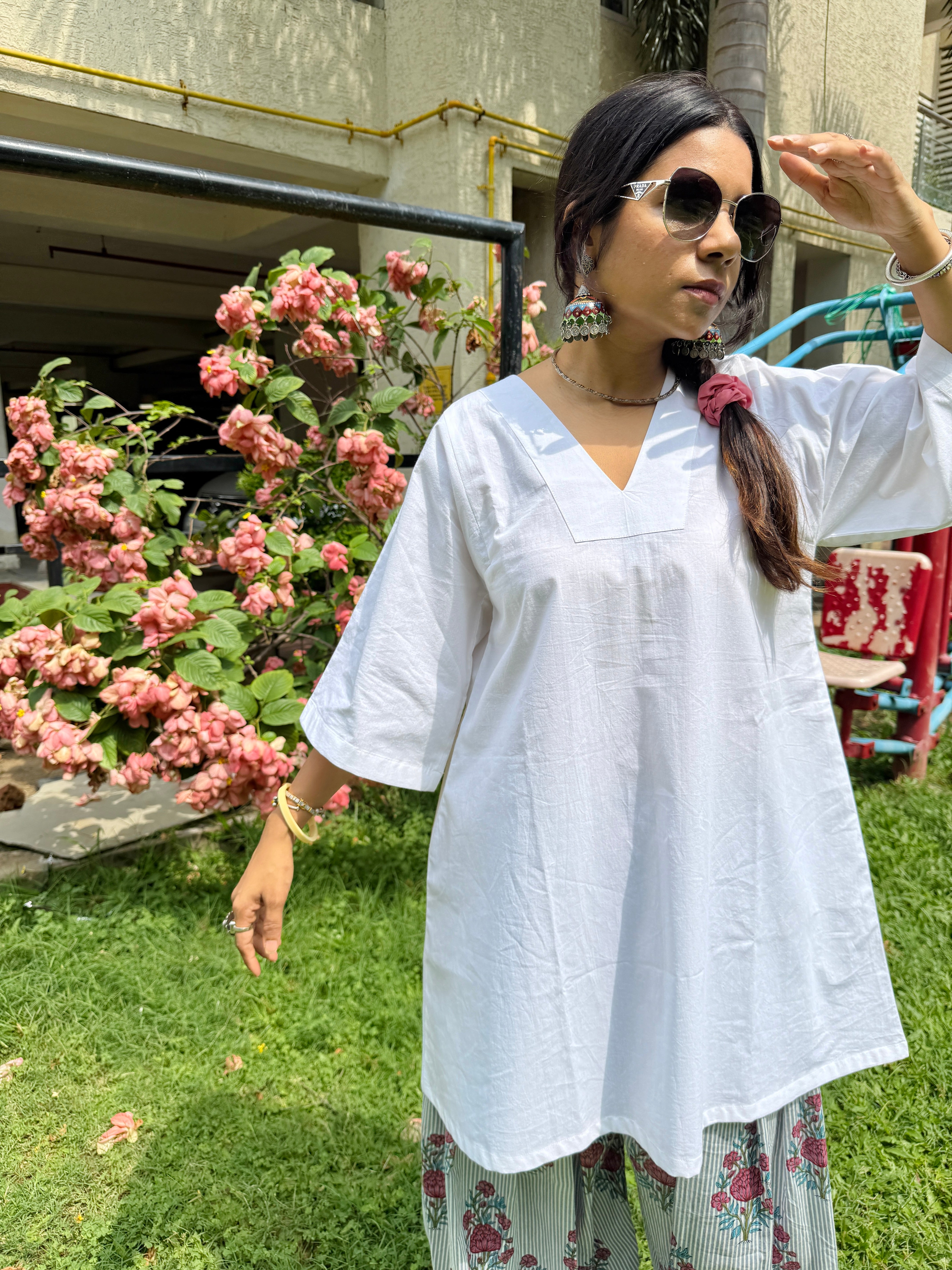 White kurta Grey Balloon Salwar set