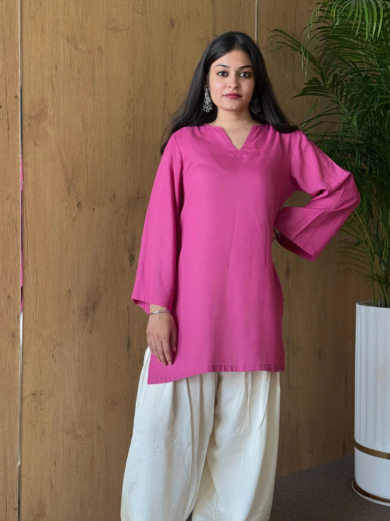Pink Off White Contrast Farshi and Shirt Matching Couple Set