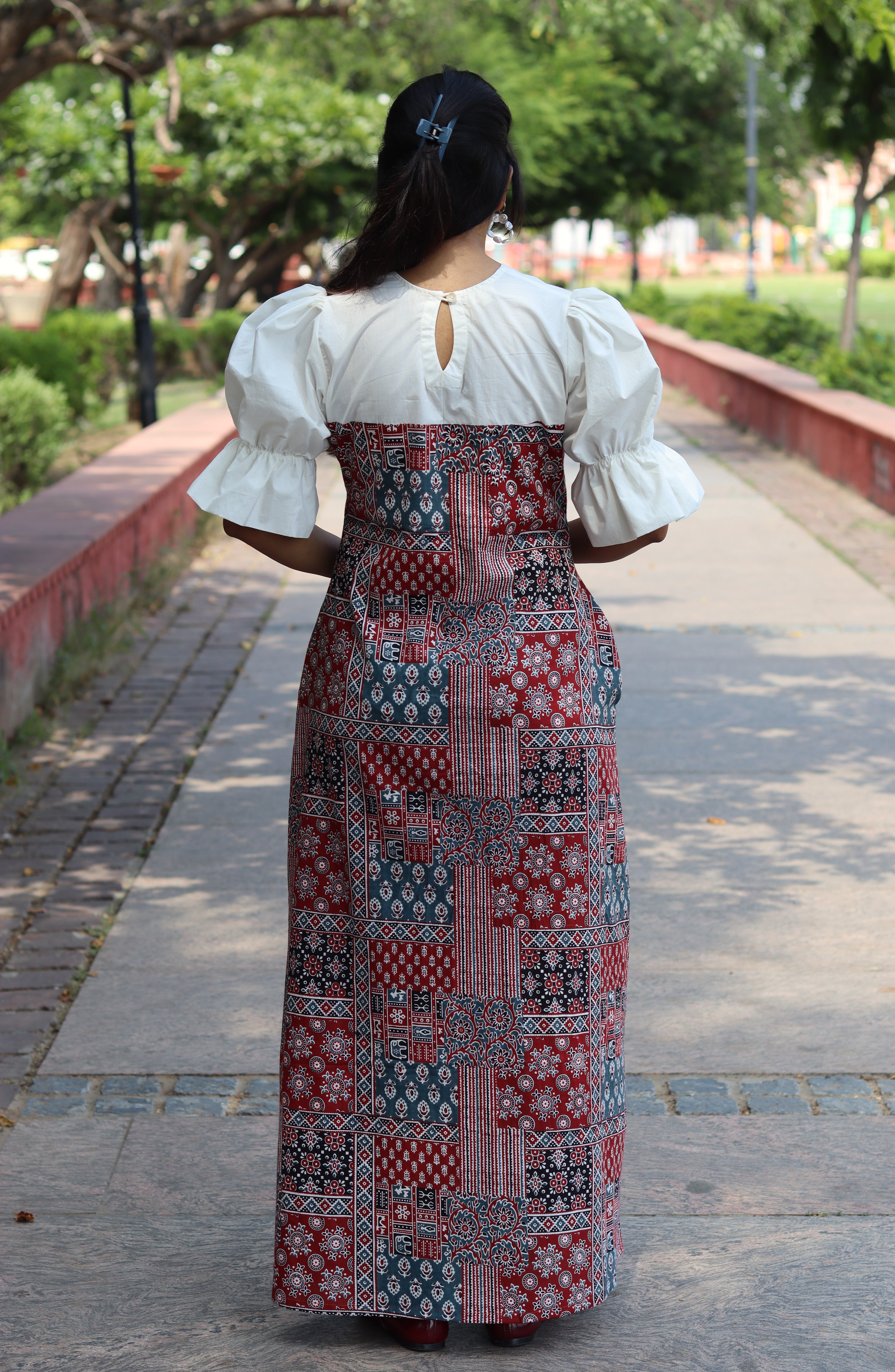 Contrast Patch Long Ajrakh Dress