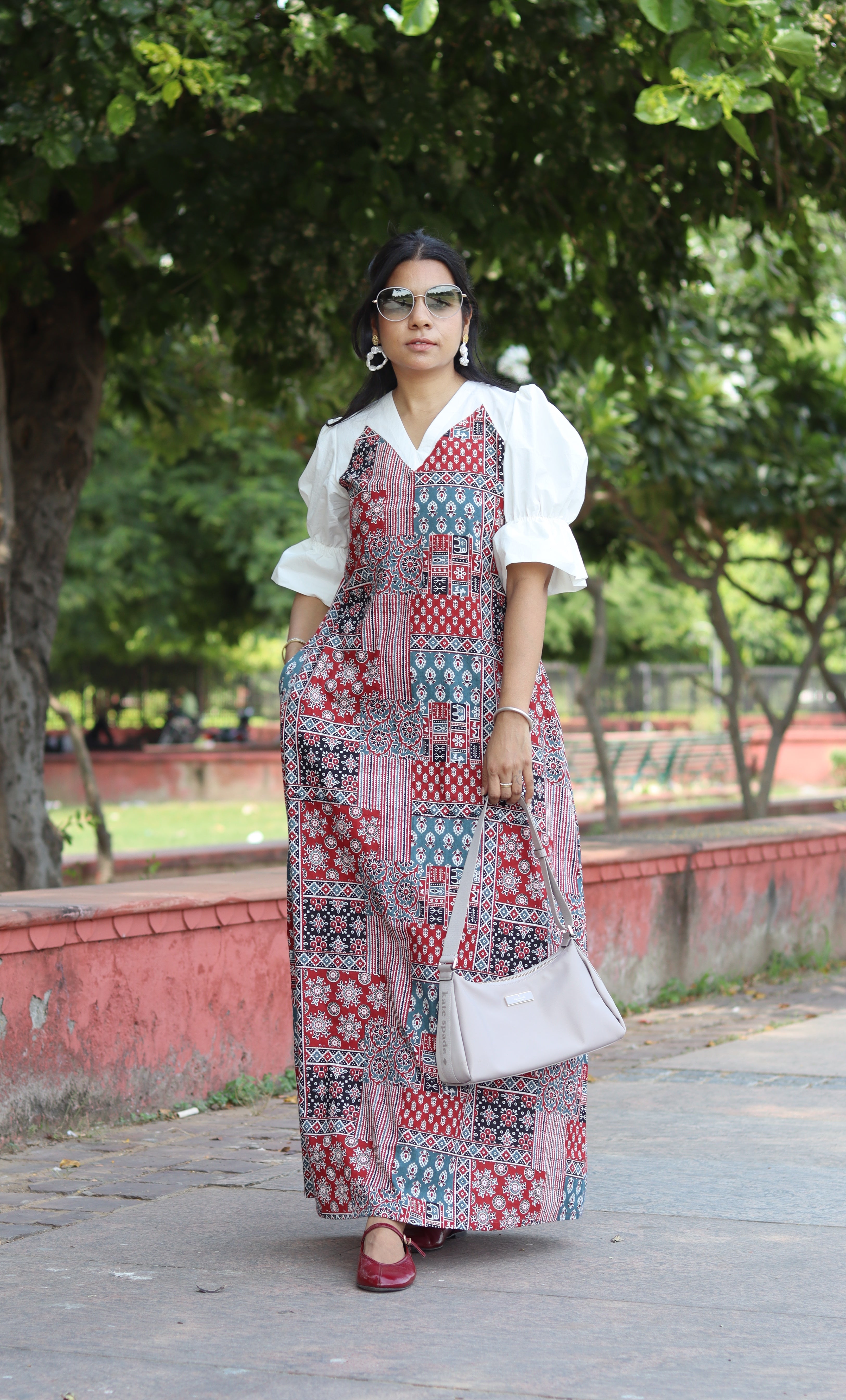 Contrast Patch Long Ajrakh Dress