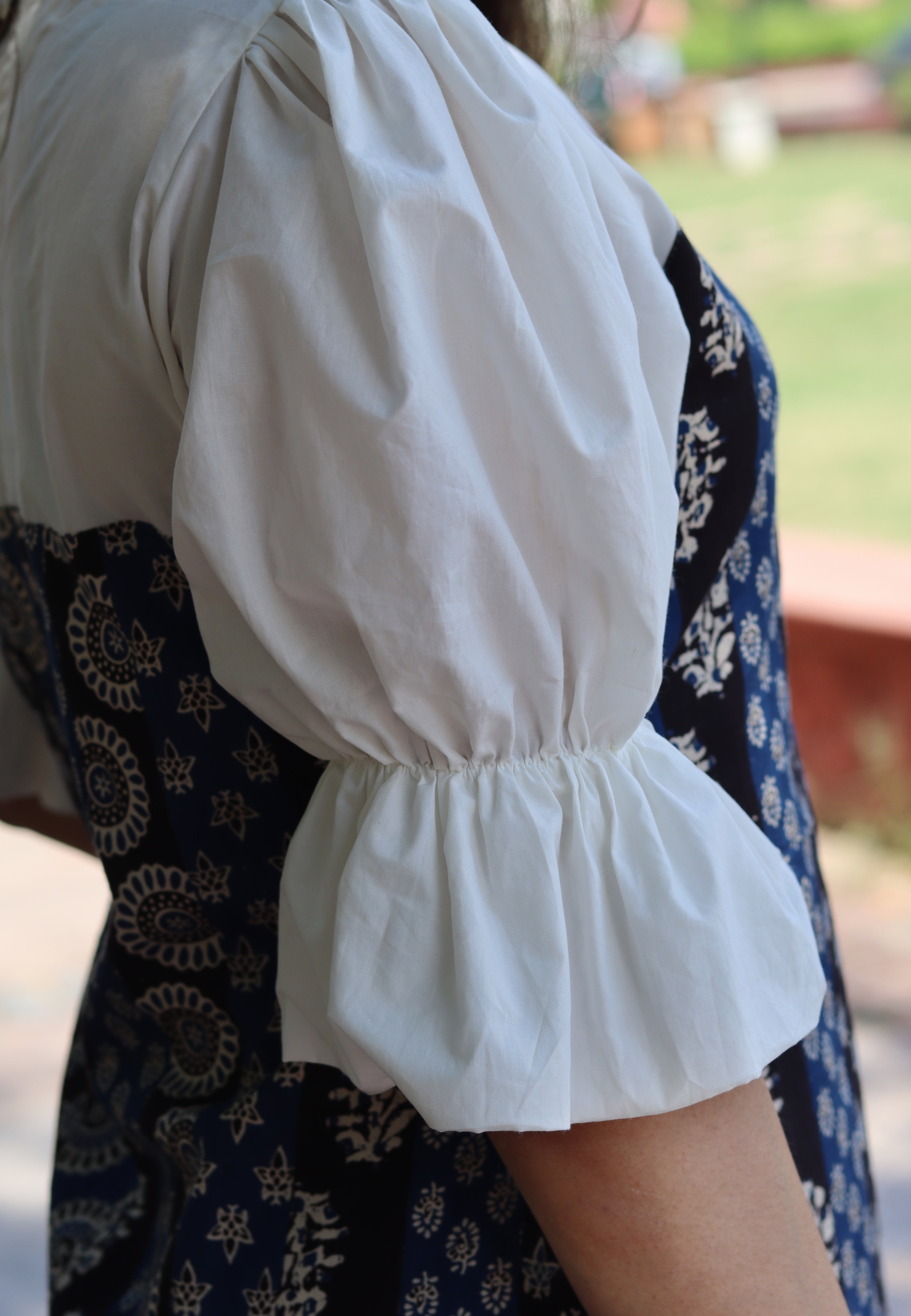 Contrast Patch Long Dress -Black Blue