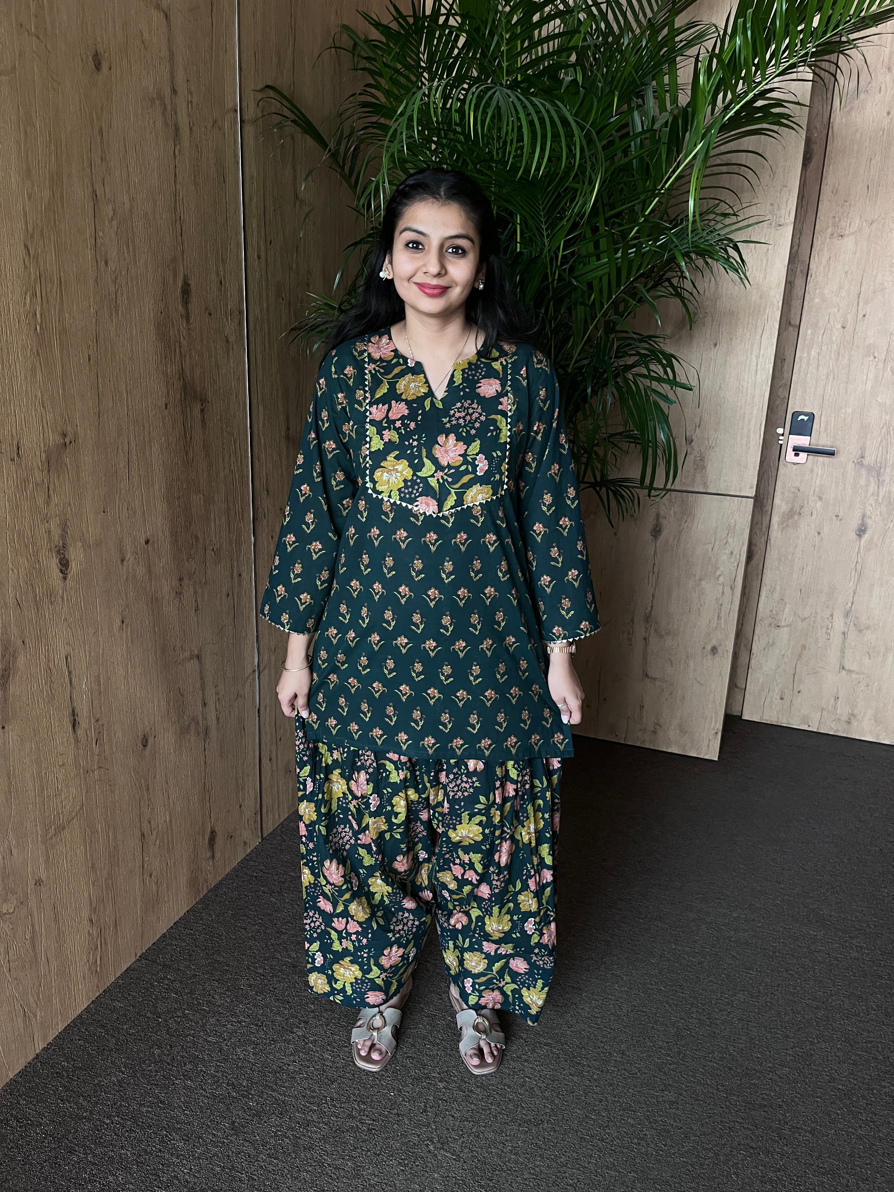 Green Printed Cotton Farshi Salwar Set