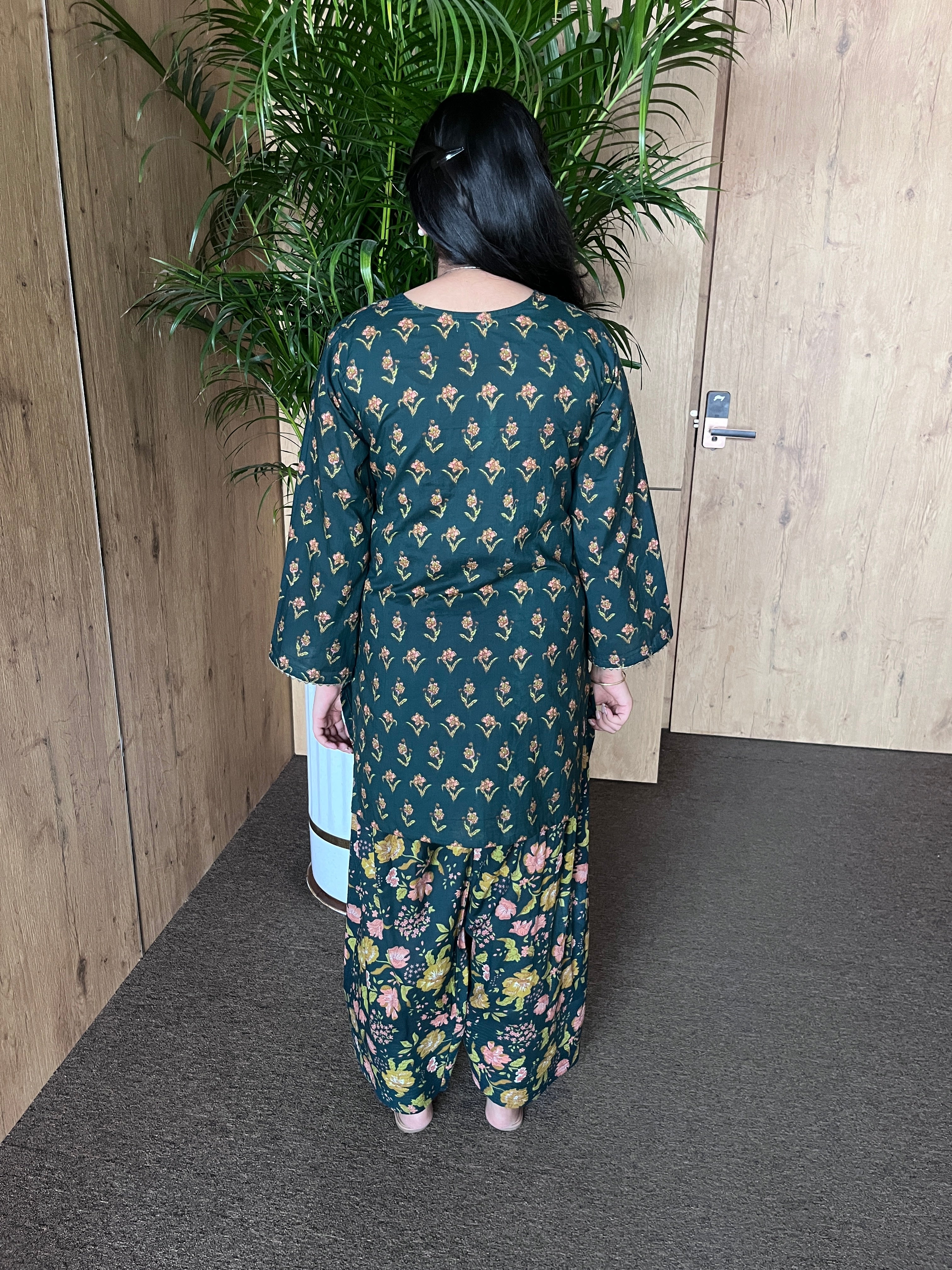Green Printed Cotton Farshi Salwar Set