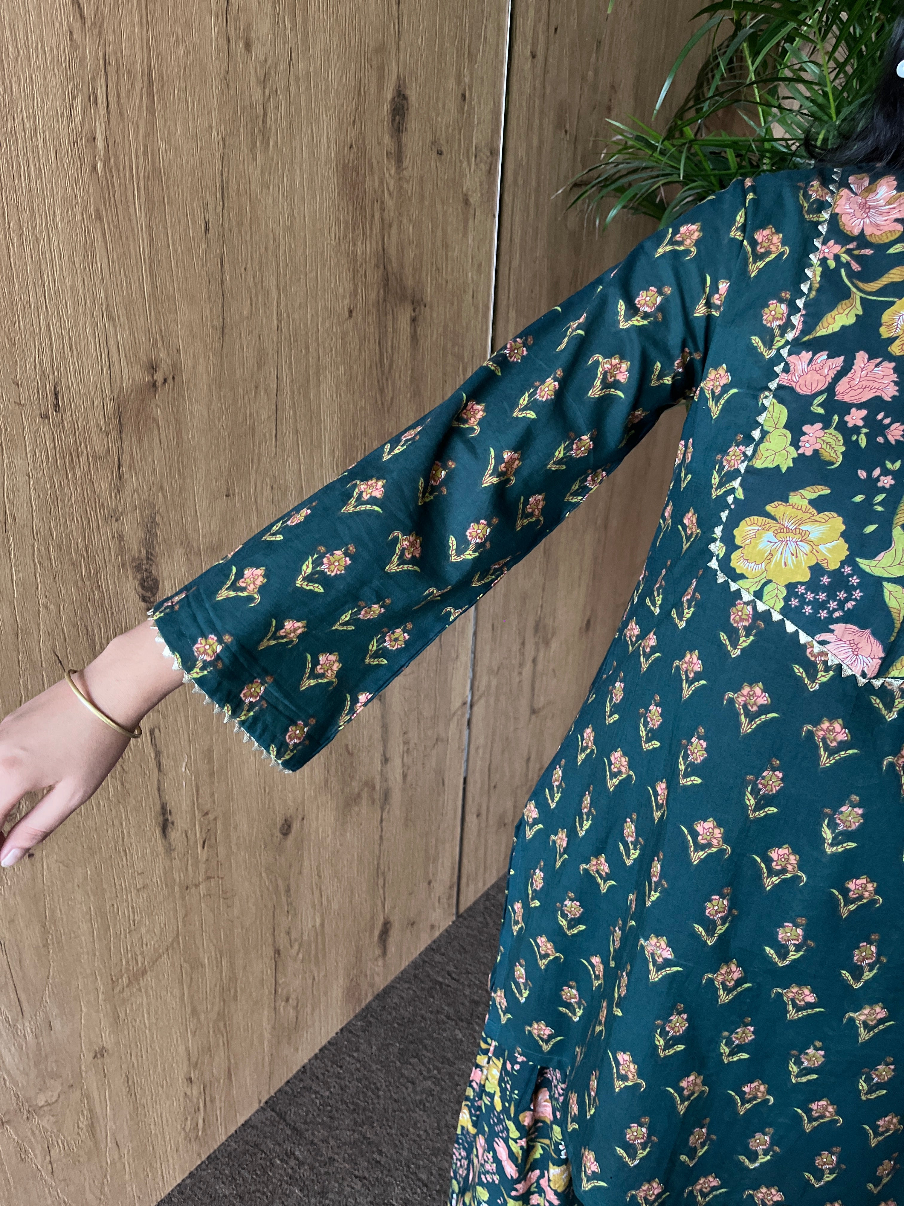 Green Printed Cotton Farshi Salwar Set