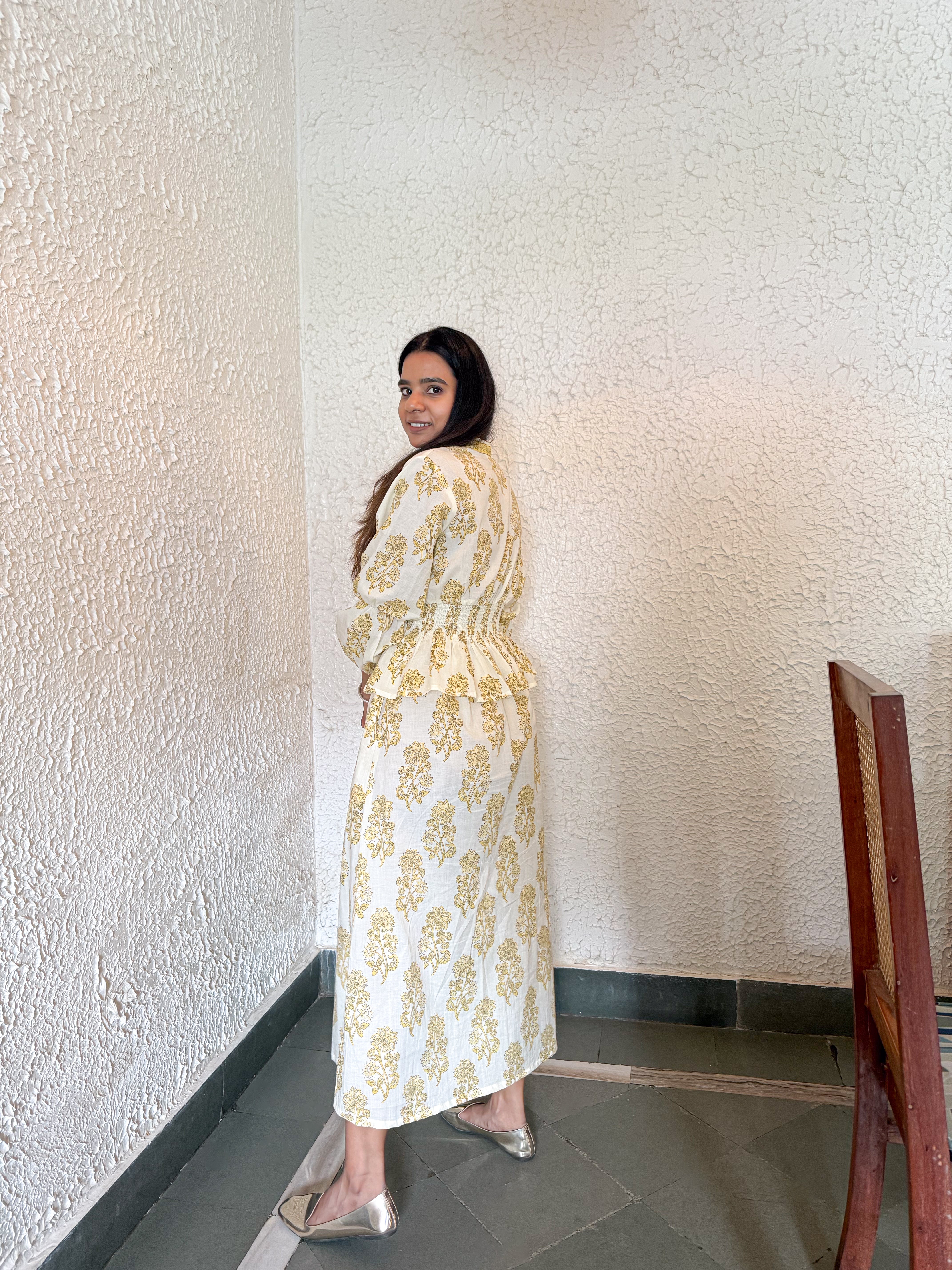 Hand blocked Elasticated Long Dress