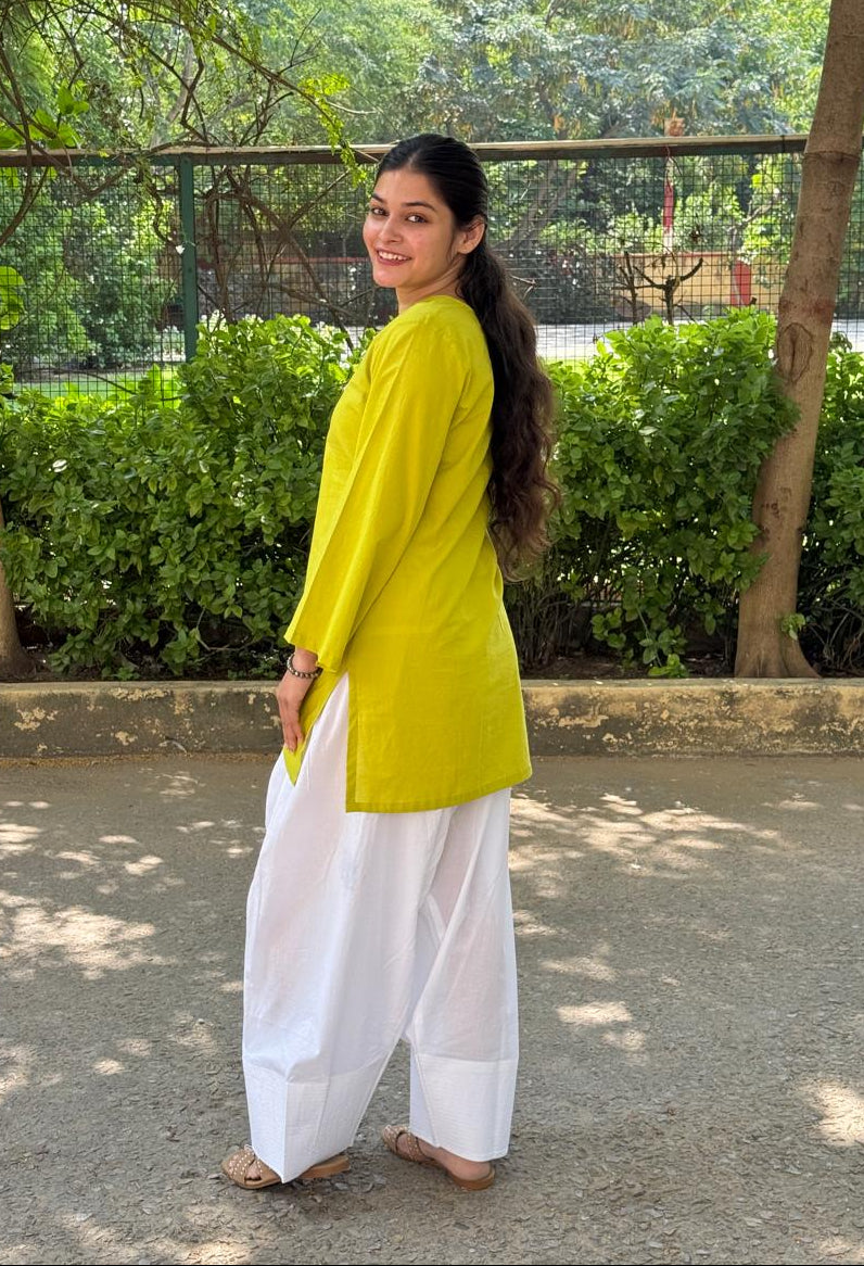 Lime-White cotton Farshi Salwar set