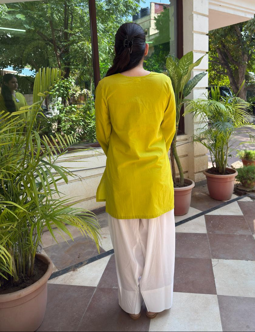 Lime-White cotton Farshi Salwar set