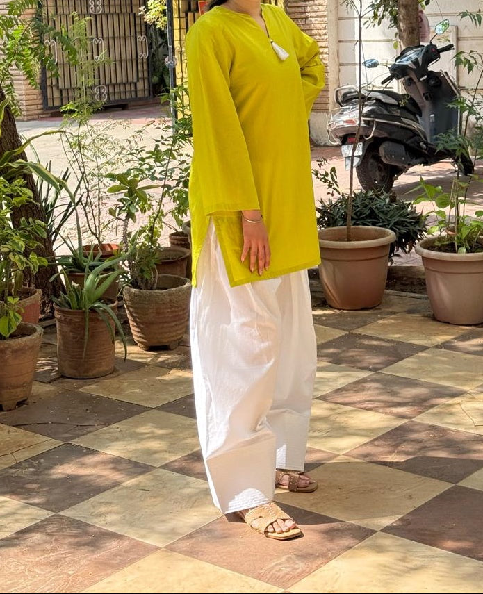 Lime-White cotton Farshi Salwar set