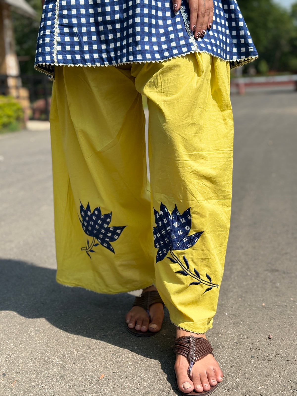 Blue Gingham Festive Palazzo Farshi set