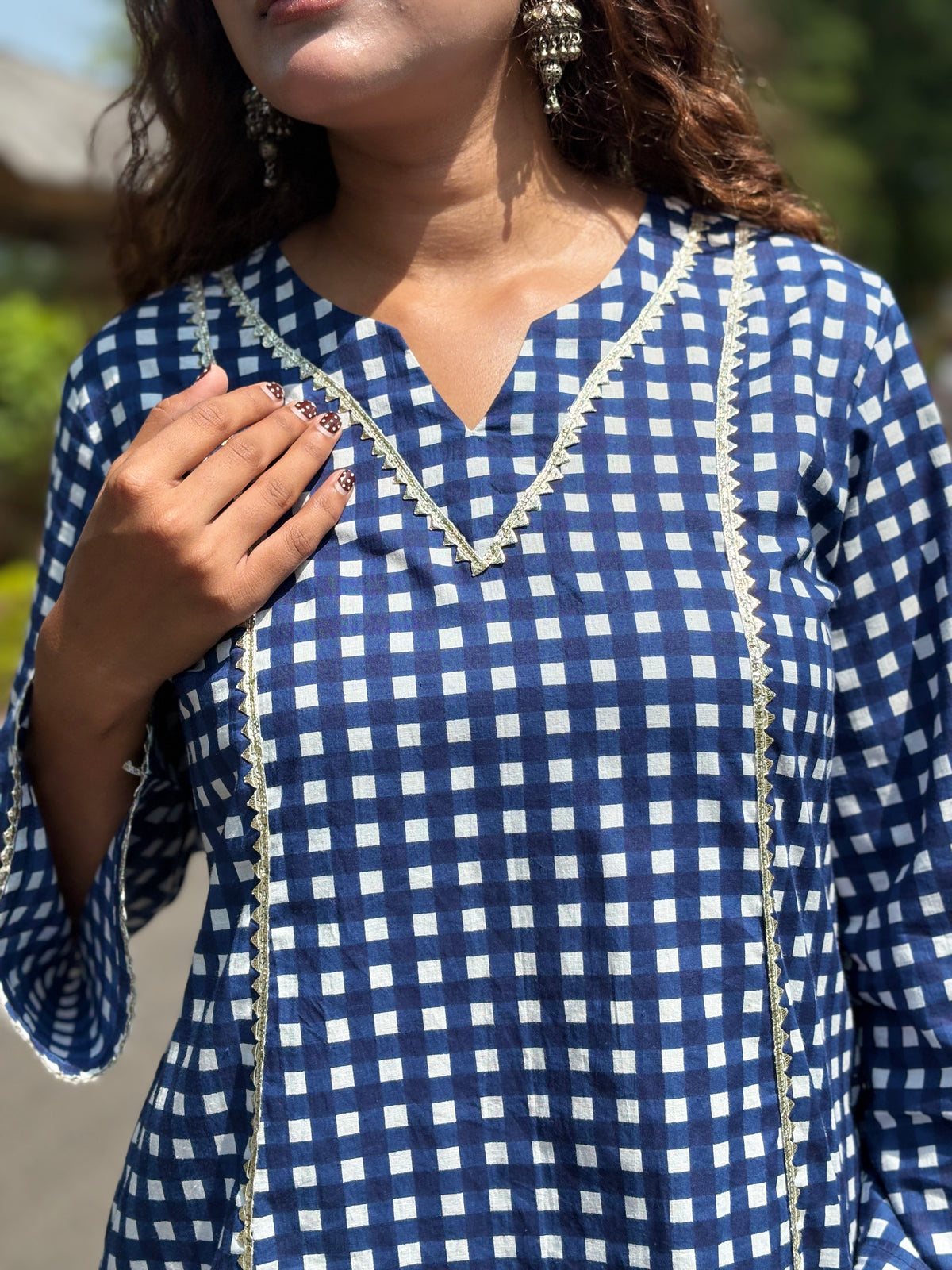 Blue Gingham Festive Palazzo Farshi set