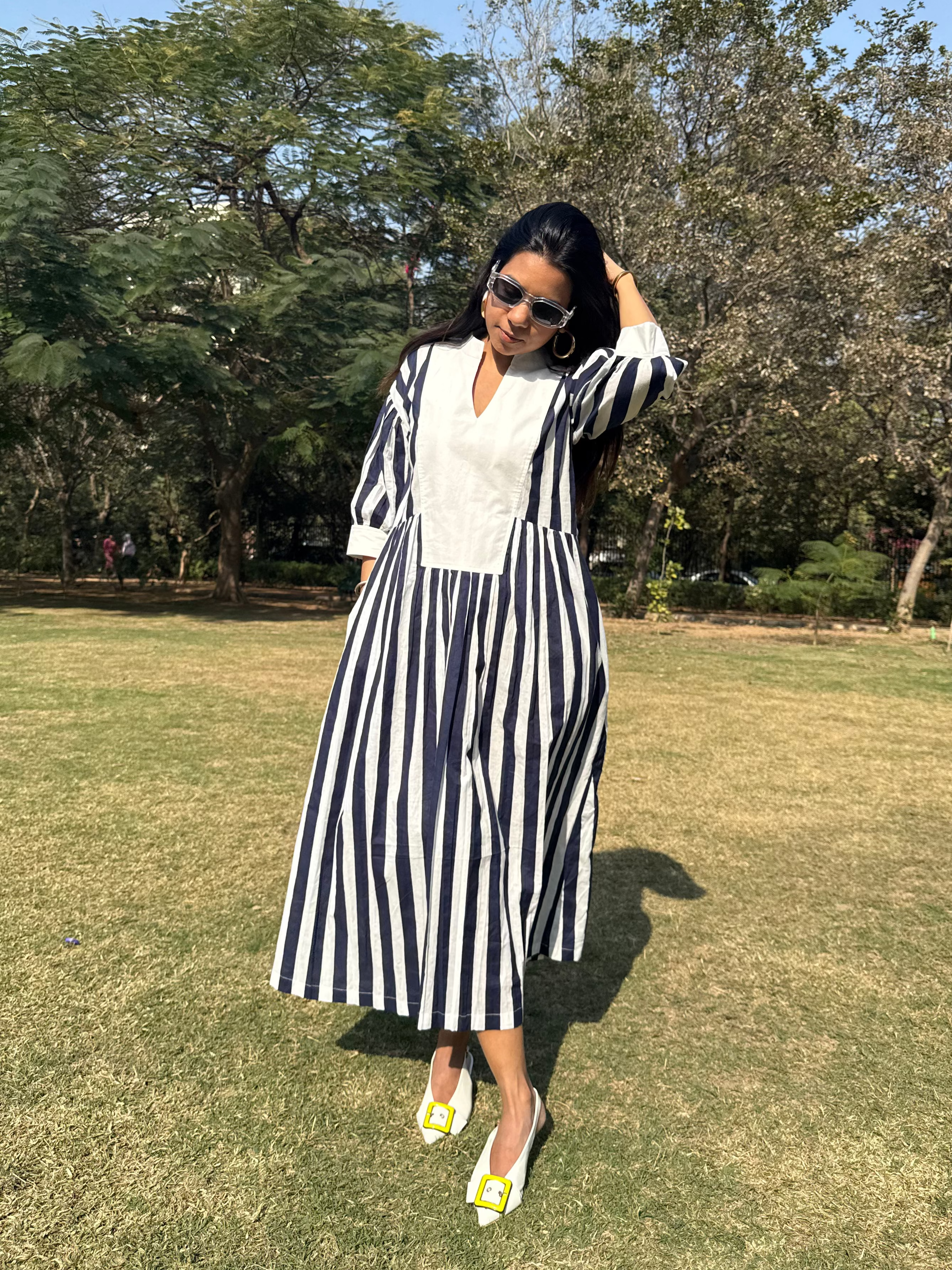 Blue White Bold Stripe Dress