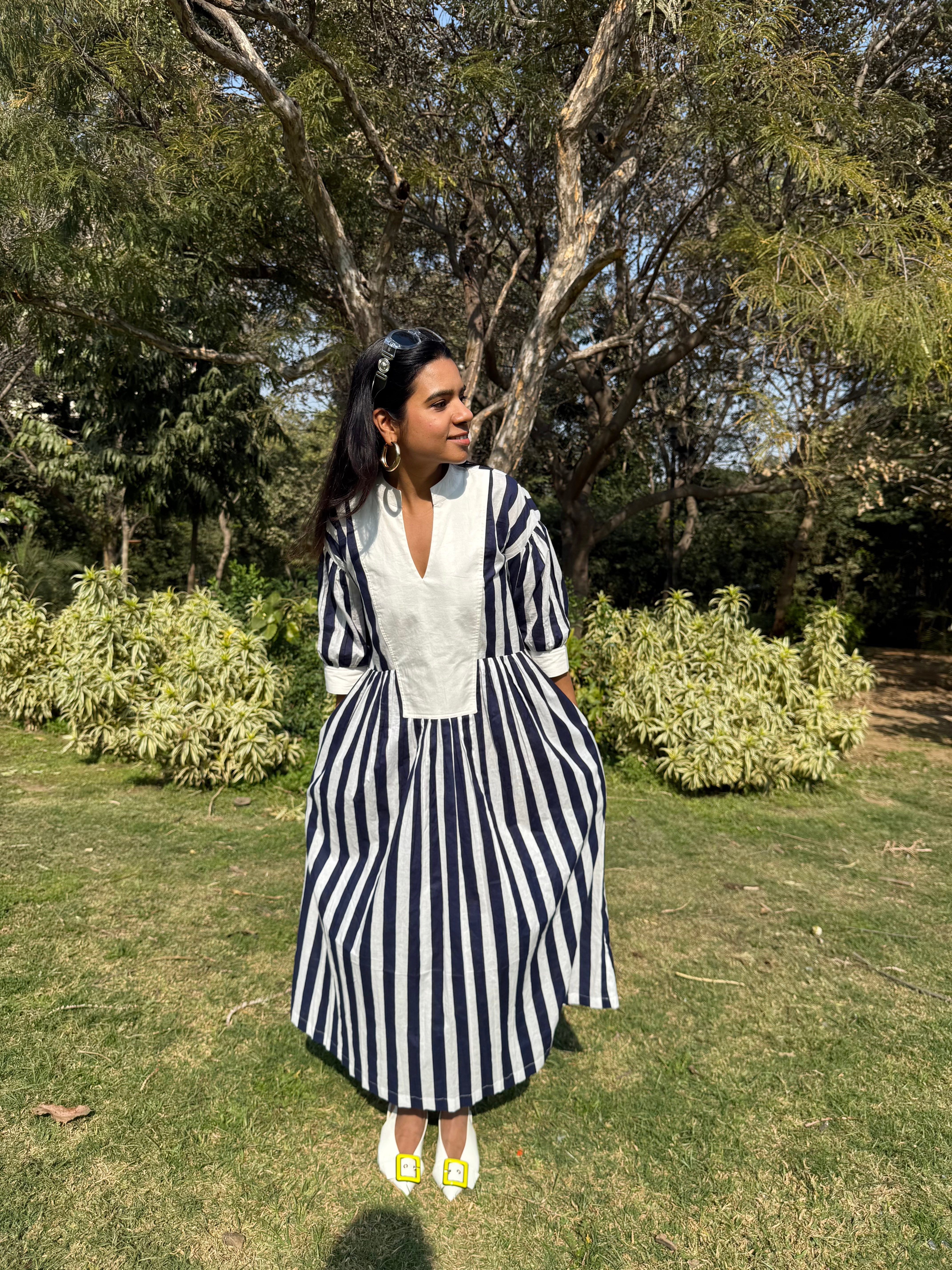 Blue White Bold Stripe Dress