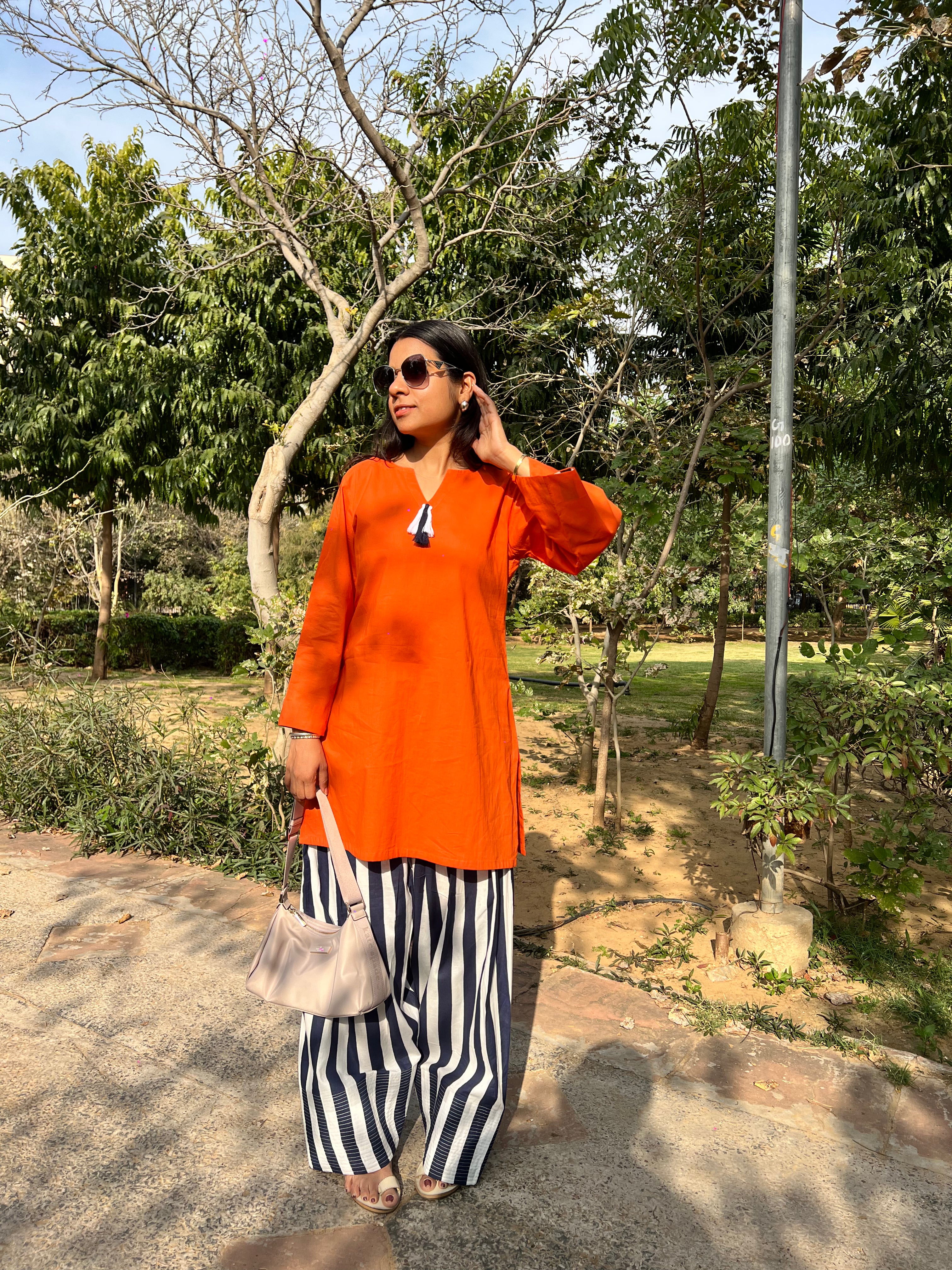 Orange Kurta with Contrast Farshi Salwar