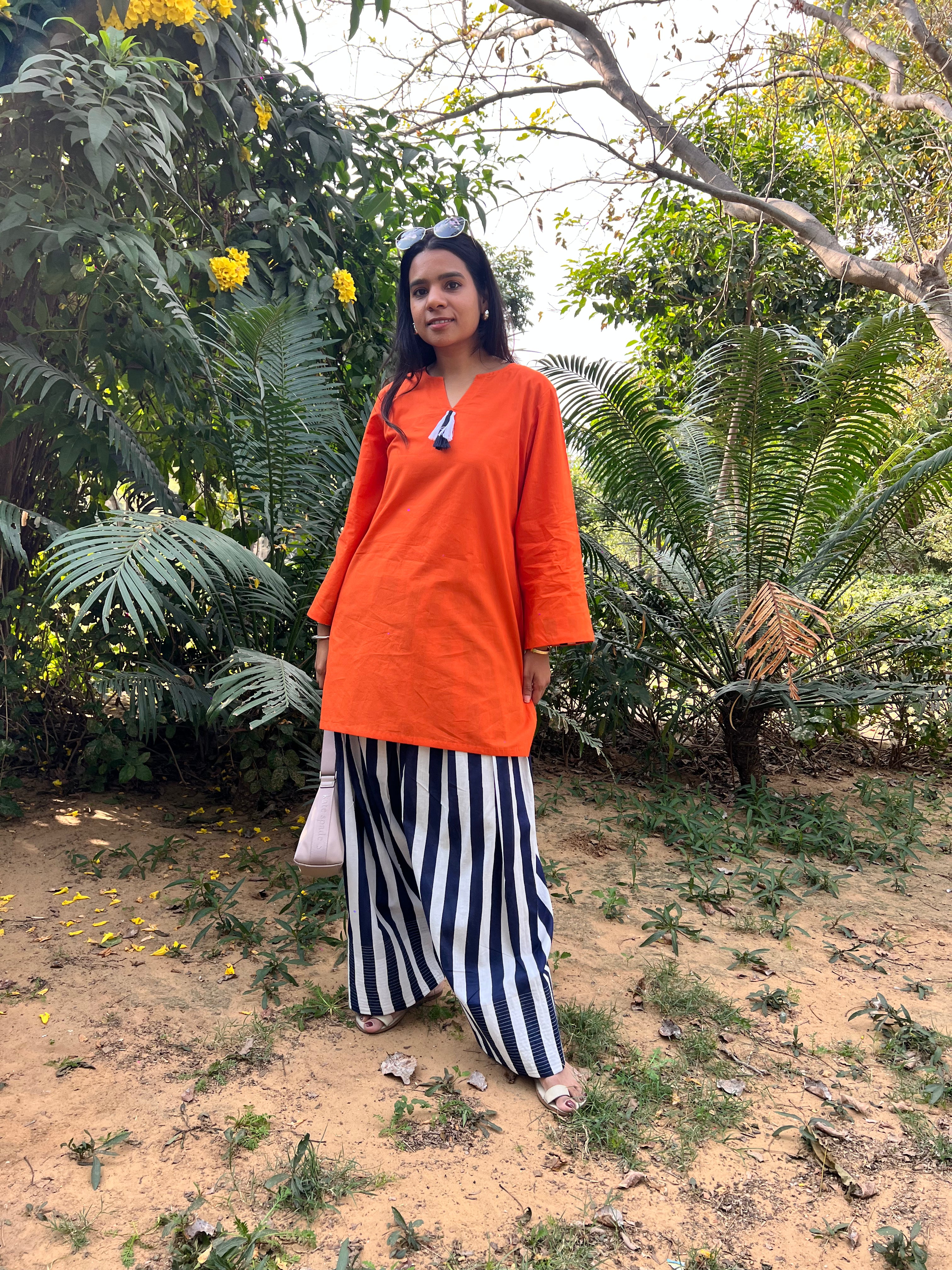Orange Kurta with Contrast Farshi Salwar
