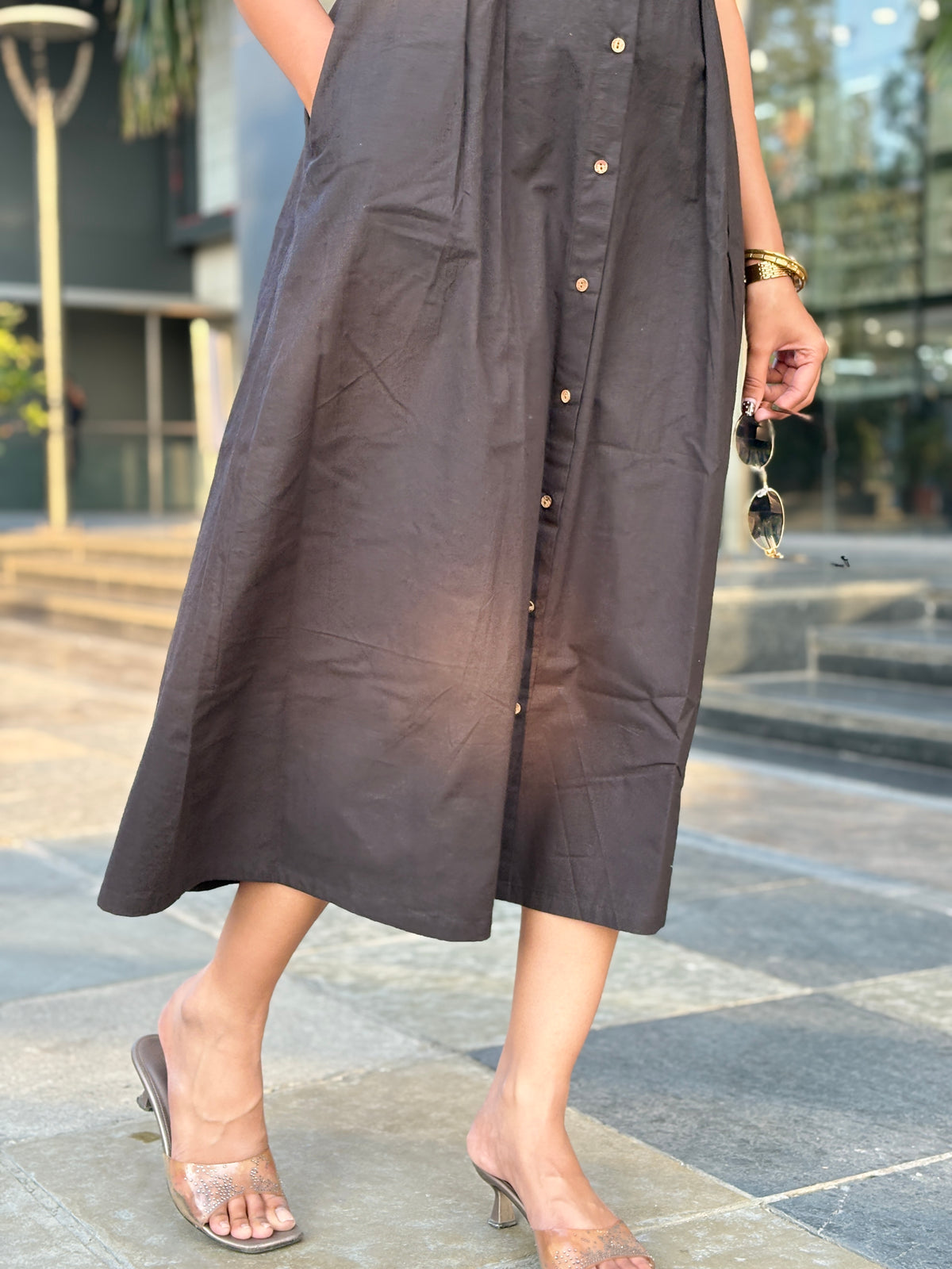 Black Poplin fitted waist Dress