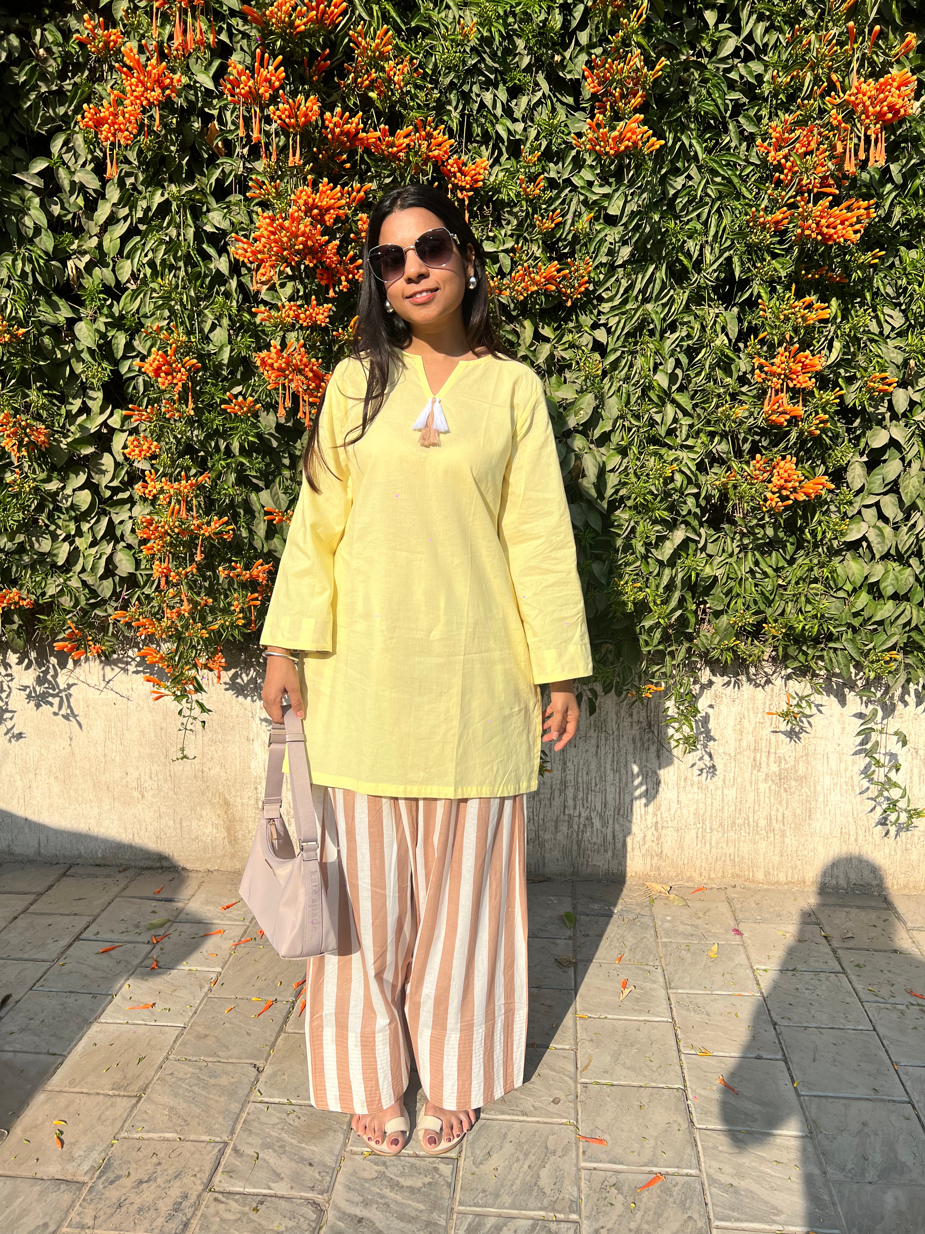 Yellow Kurta with Contrast Farshi Salwar Set